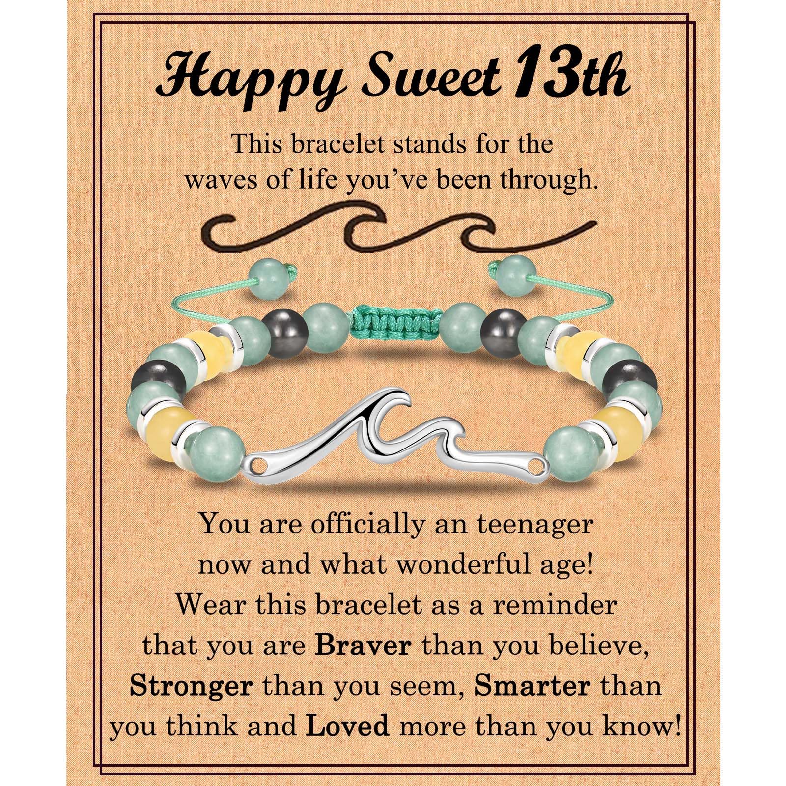 13 14 15 16 17 18 21 Year Old Birthday Gifts for Girls, Wave Birthday Bracelet Gifts with Birthday Card for Teen Girls Her Daughter Granddaughter Niece Friends