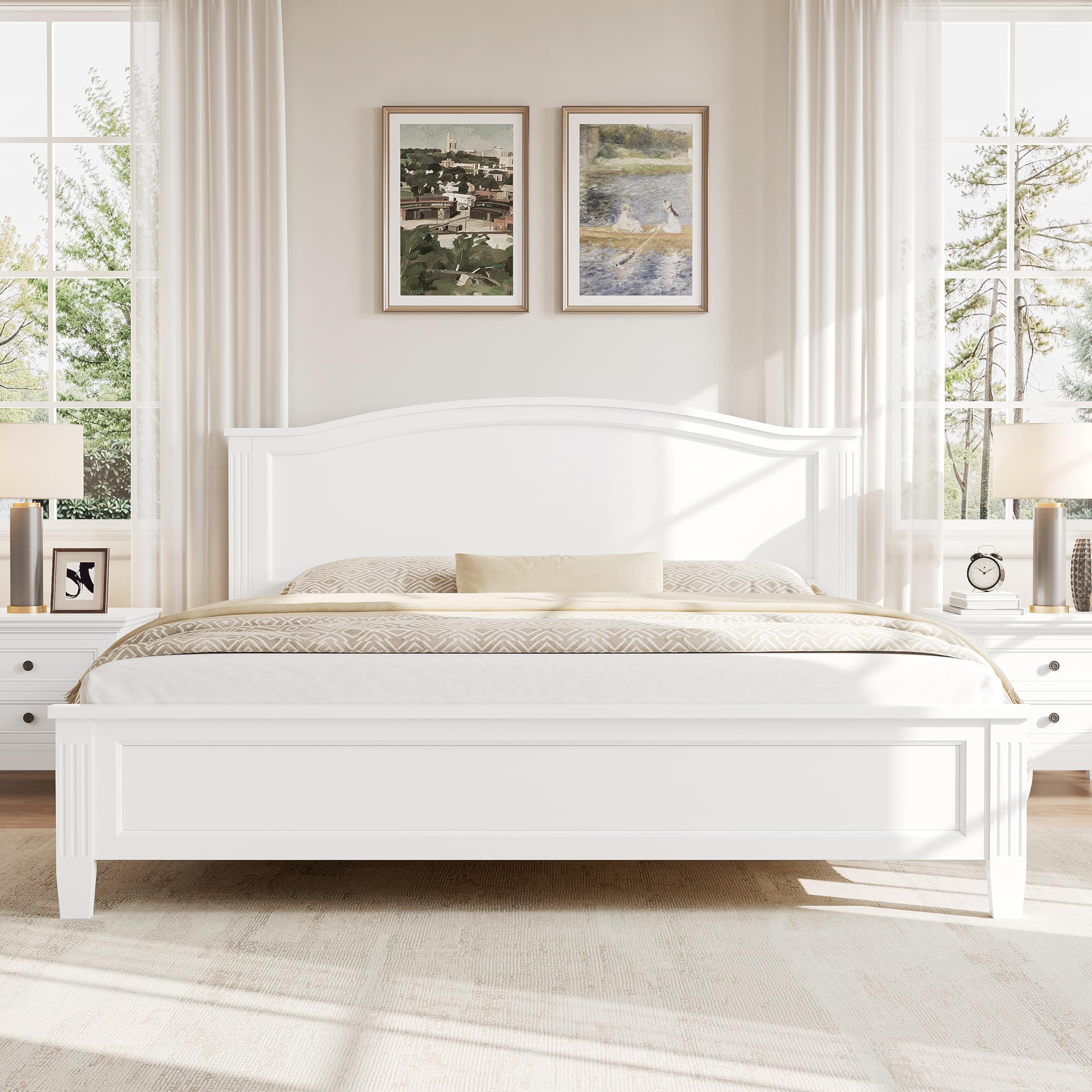 Merax King Size Classic Platform Bed with Headboard, Wood Bed Frame with Sturdy Slat and Support Legs, Underbed Storage Space, No Box Spring Needed,