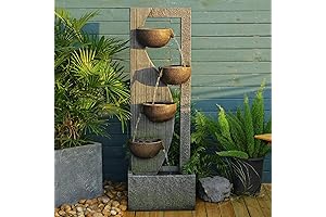 5 Tiered Cascading Modern Outdoor Waterfall Fountain with LED Lights