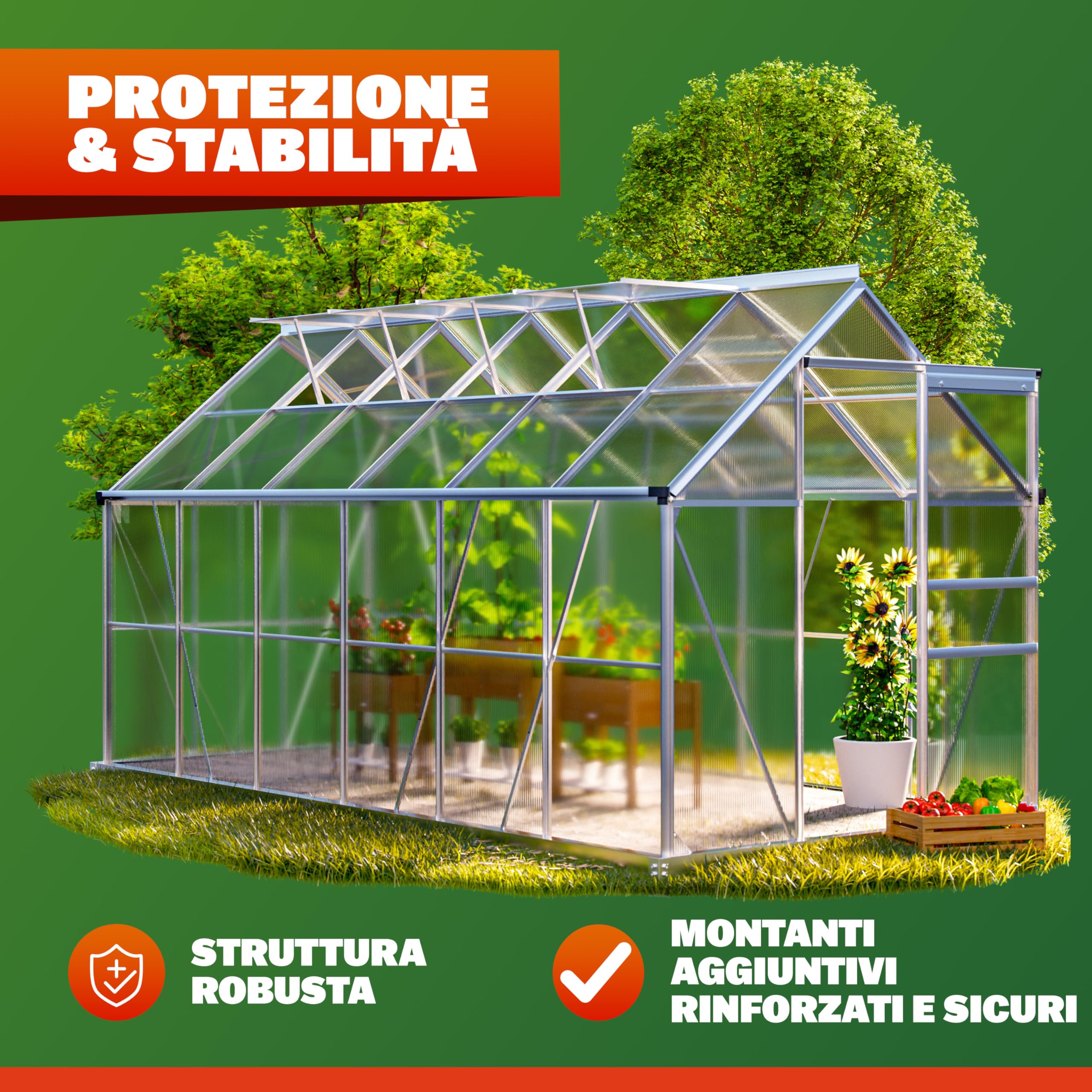 GARDEBRUK® Serra da Giardino in Alluminio 7,2m² 380x190cm incl. 4 Lucernari Coltivazione Orto per Piante Giardinaggio 11,73m³