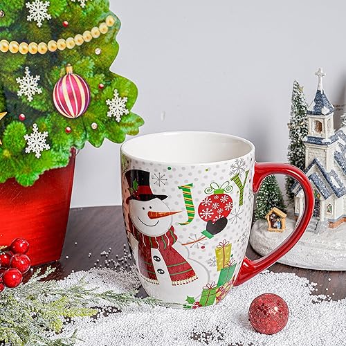 Miniatura 5 de Topadorn Taza de café de Navidad Taza de cerámica Taza de té de porcelana de Navidad para fiesta de Navidad, 18 onzas, juego de 4