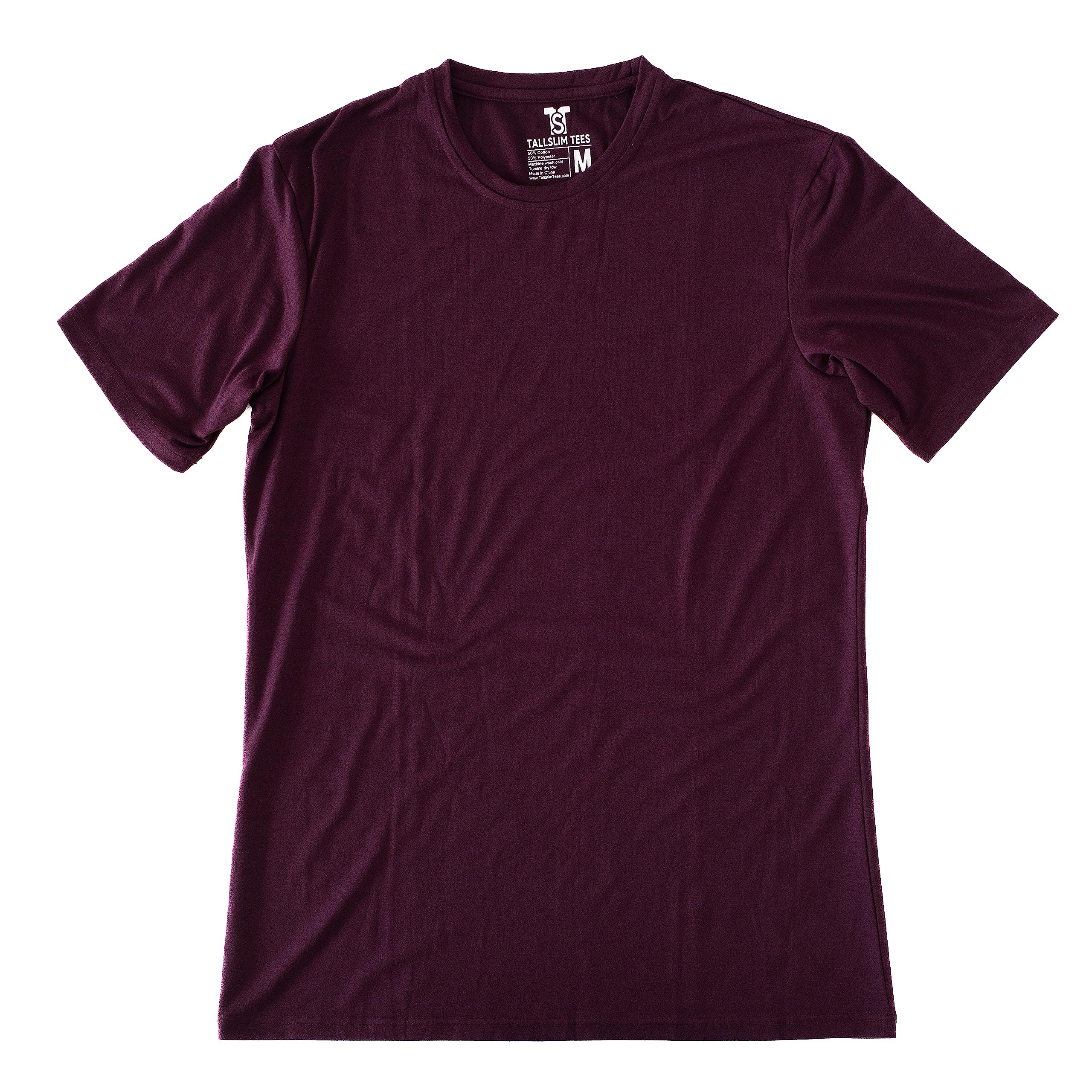 TallSlim Men's Original Crewneck T-Shirt, Slim Fit | Crew neck shirt for tall, slim men with extra length, soft polyester blend, preshrunk fabric &