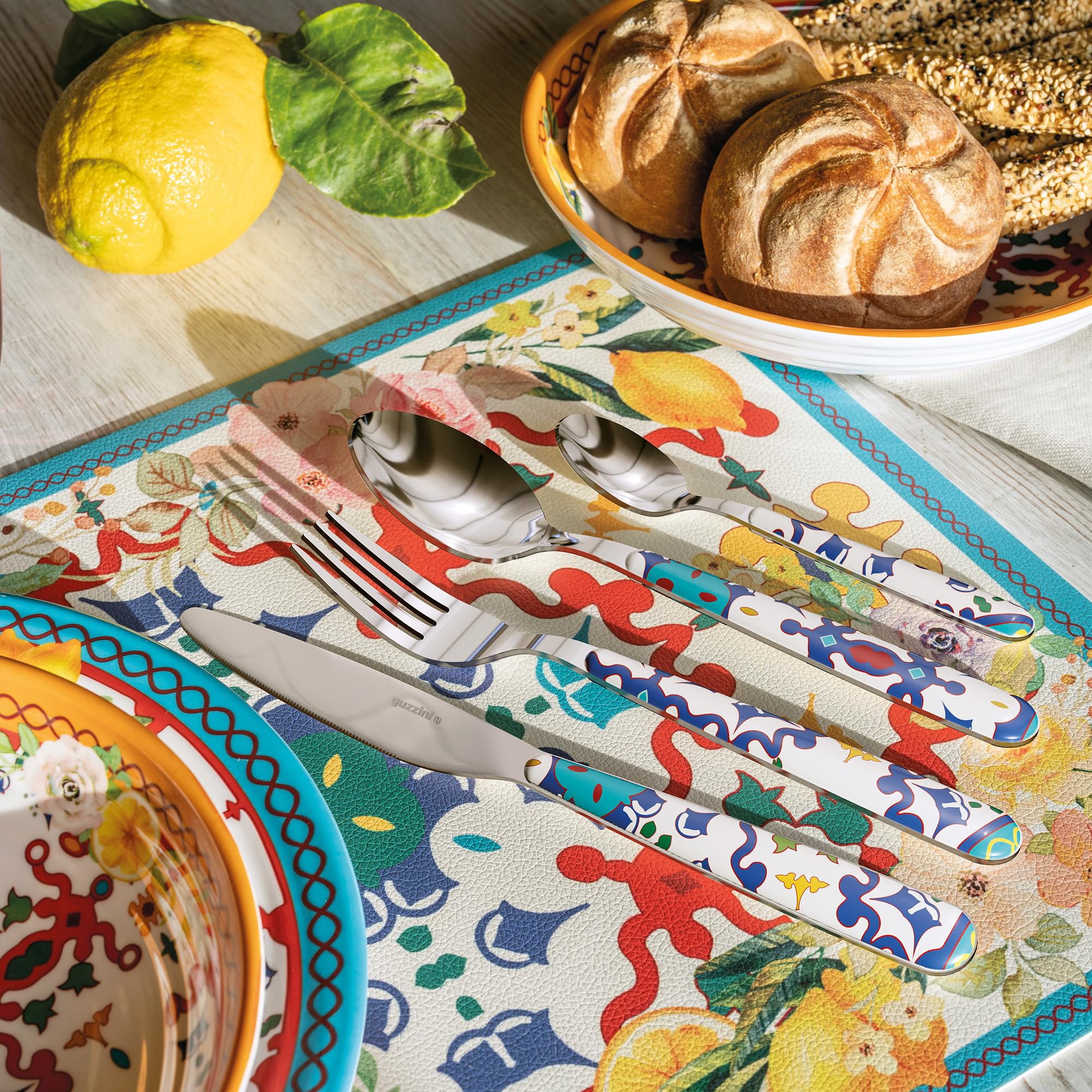 Guzzini - FLOWER&LEMON Set de 24 Couverts - Bleu Méditerranée - 28194076