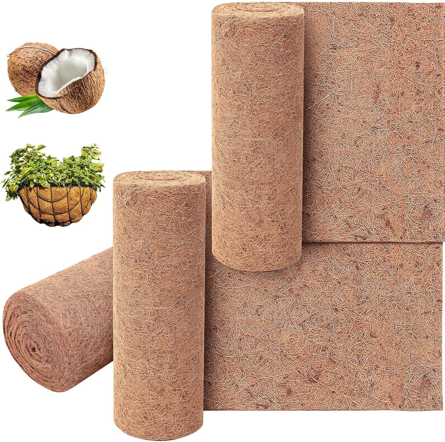 Jetec Coco Coir Liner, 24 x 240 Inch Natural Coconut Liners for Planters Flower Basket, Reptile Carpet, Fiber Mat, Garden Decoration, Animal Pet Carpet Pad