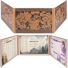 CASEMATIX DM Screen 3-Panel Landscape Game Master Screen with Wide Viewing Area, Transparent Wet-Erase Pockets, Embossed Dragon Lair Artwork, PU Leather RPG Screen, Inserts Not Included