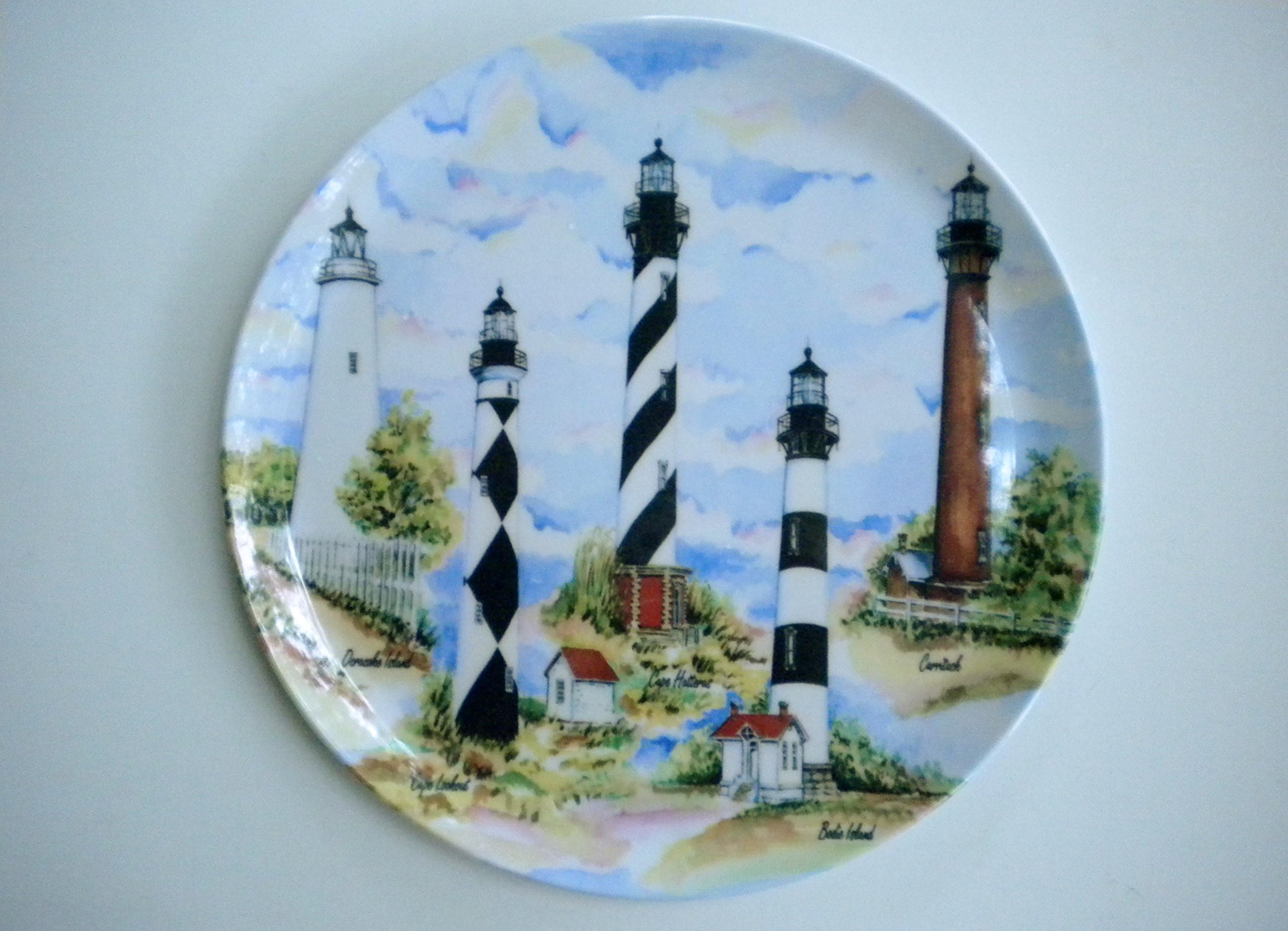 10" Carolina Lighthouses Melamine Dinner Plates Set of Two