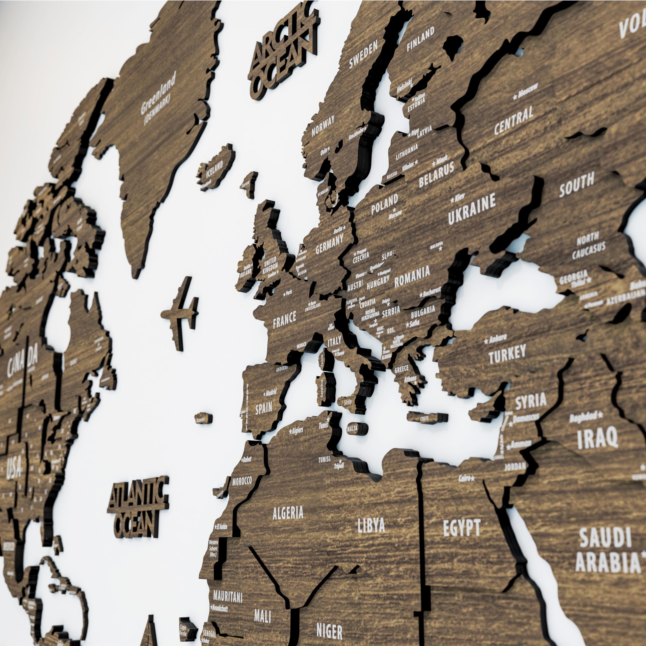 Multilayered 3D Wooden World Map, Travel Map with States and Capitals, Wall Decor For The New House, Gift For Travelers, Office Decor, Birthday Present, Living Room Decoration, Gift for Boys,