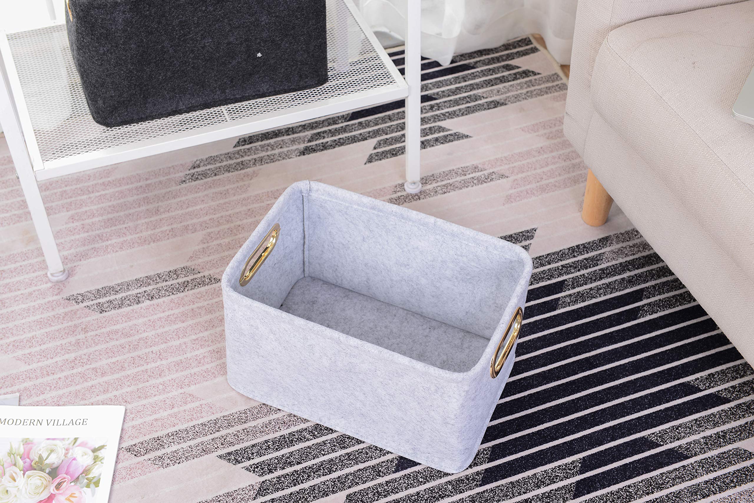 Cestas de almacenamiento plegables de fieltro con asas de metal para juguetes, habitación de niños, ropa, toallas y revistas, cajas organizadoras, contenedor 5
