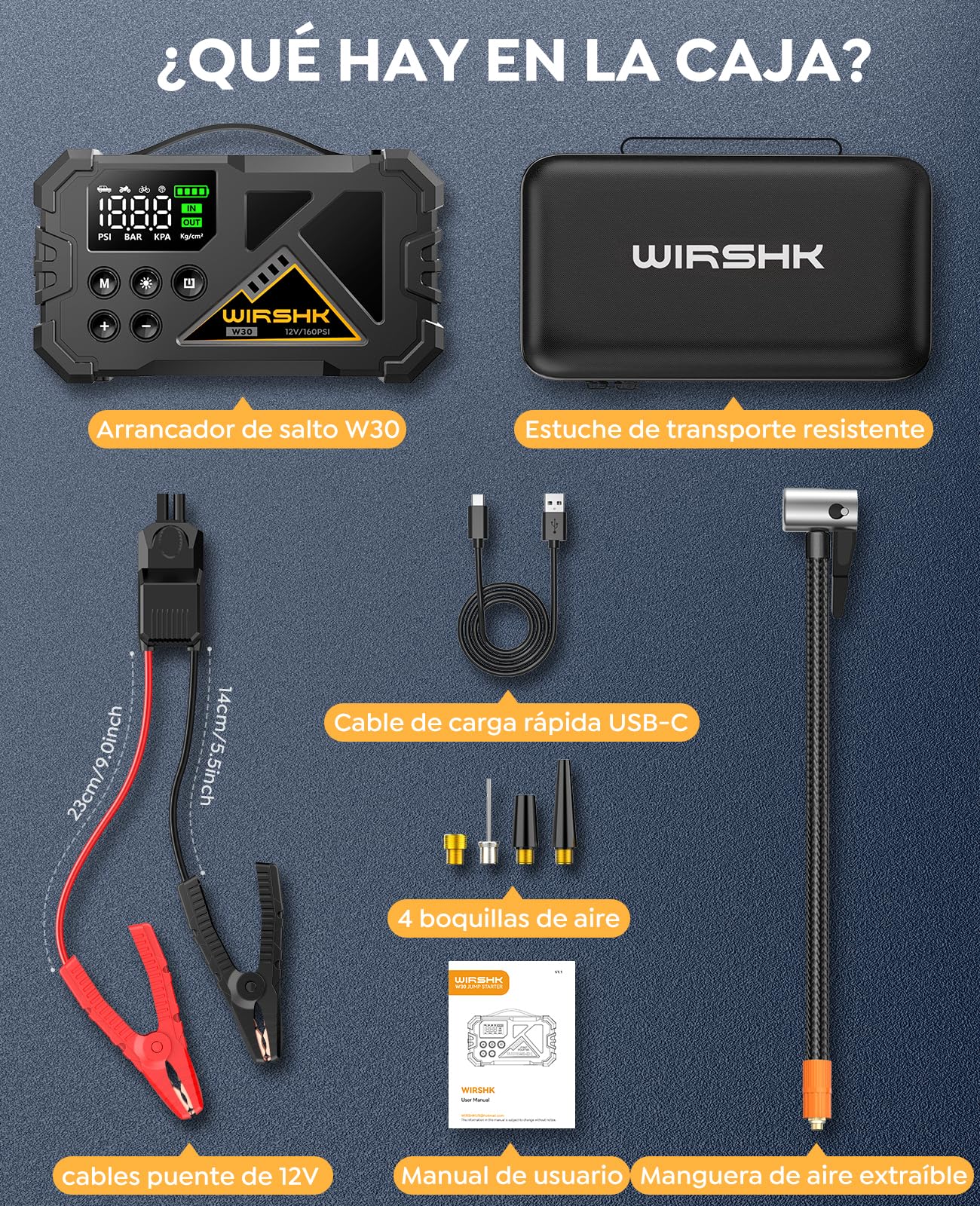 Arrancador de Coche 8000A con Compresor de Aire 160PSI, Booster 12V para All Gasolina y Diésel 10L,Pantalla LCD Multifunción con Visualización Precisa, Linterna LED de 600 LM | Arranque de Emergencia, Inflador Integrado, Portátil, Multifunción, Para Vehíc