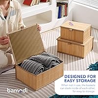 Vista 4 de Cajas de Almacenamiento Decorativas de Bambú con Tapas - Caja Rectangular Anidable con Tapa para Organización - Cesta Apilable con Forro de Tela
