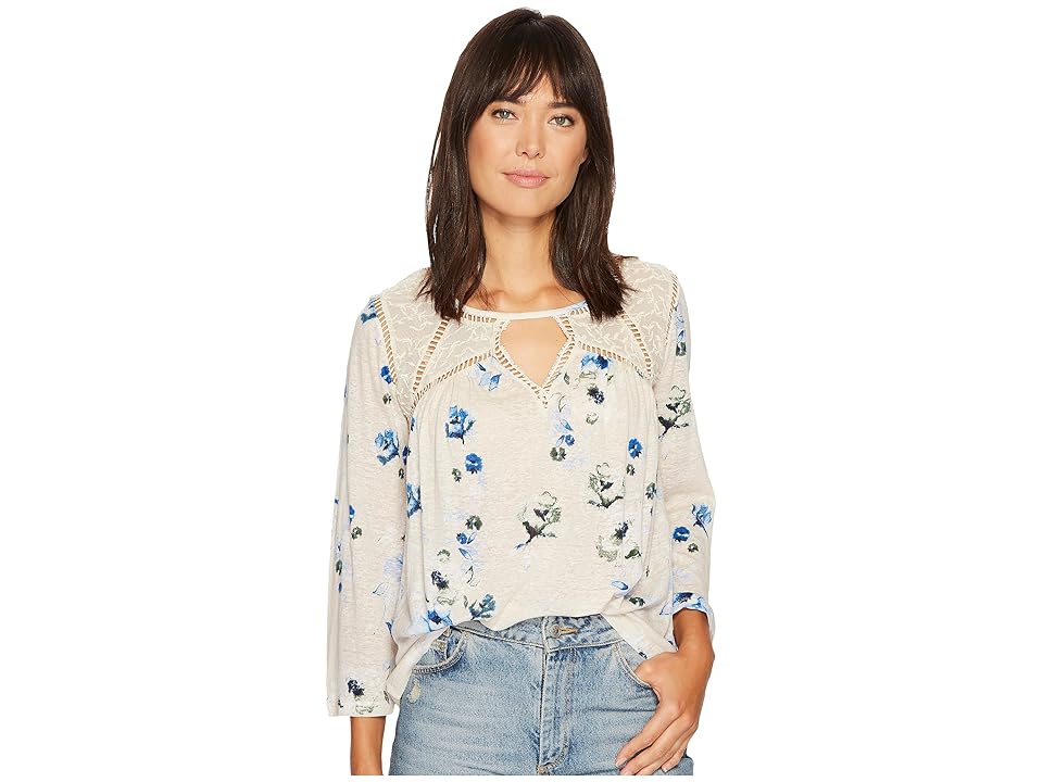 

Lucky Brand Floral Lace Mix Peasant Top (Natural Multi) Women's Clothing