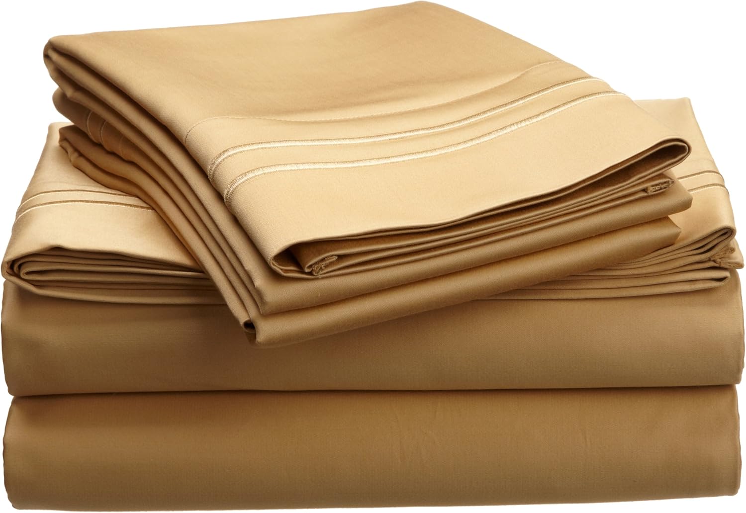 Impressions 1600 Thread Count Long-Staple Combed Cotton Oversized Full Sheet Set Solid, Gold with Gold Trim