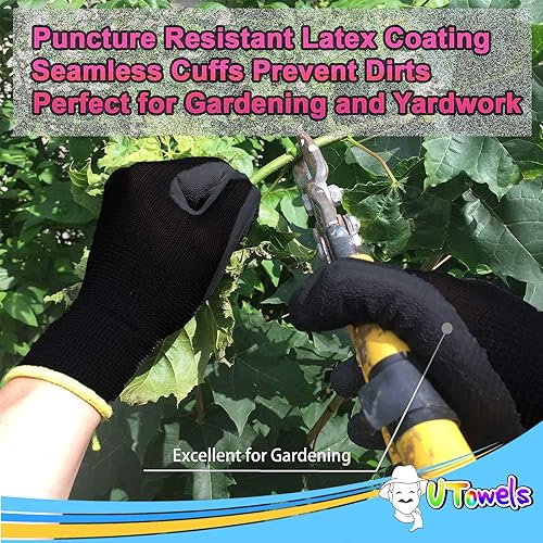 Miniatura 6 de Guantes de trabajo de seguridad con revestimiento de látex, paquete de 8 pares, color negro, XL