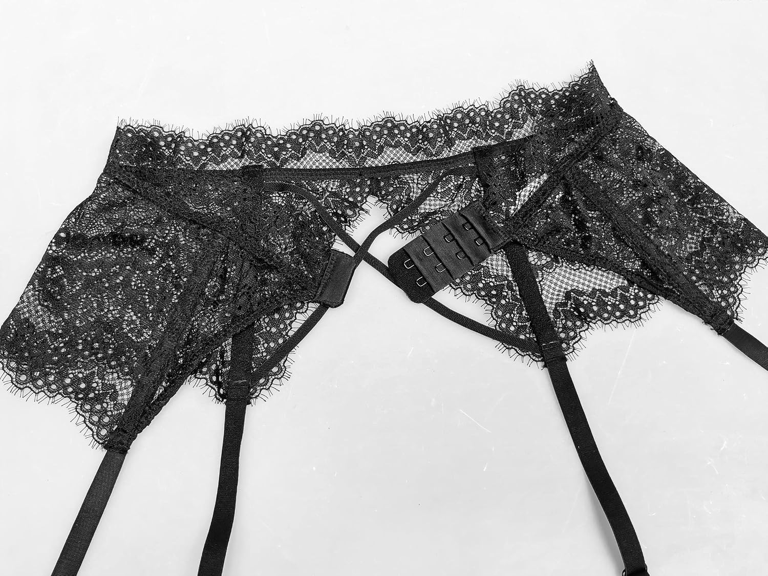 TVRtyle Black Women's Lace Eyelash Metal Clips Sexy Garter Belts for Stockings S515