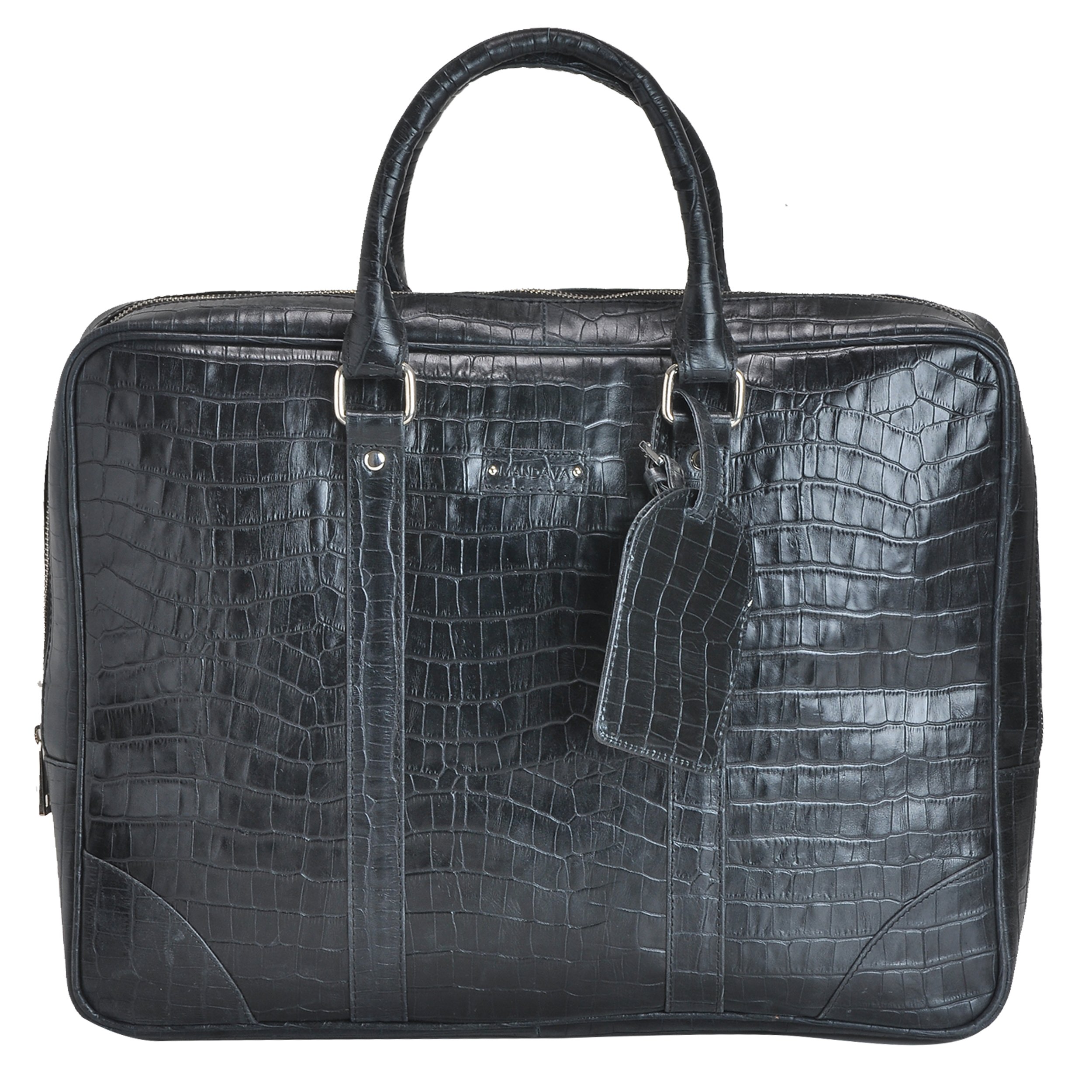 Mandava Genuine Leather 16.2 inch Black Color Printed Unisex Laptop Bag