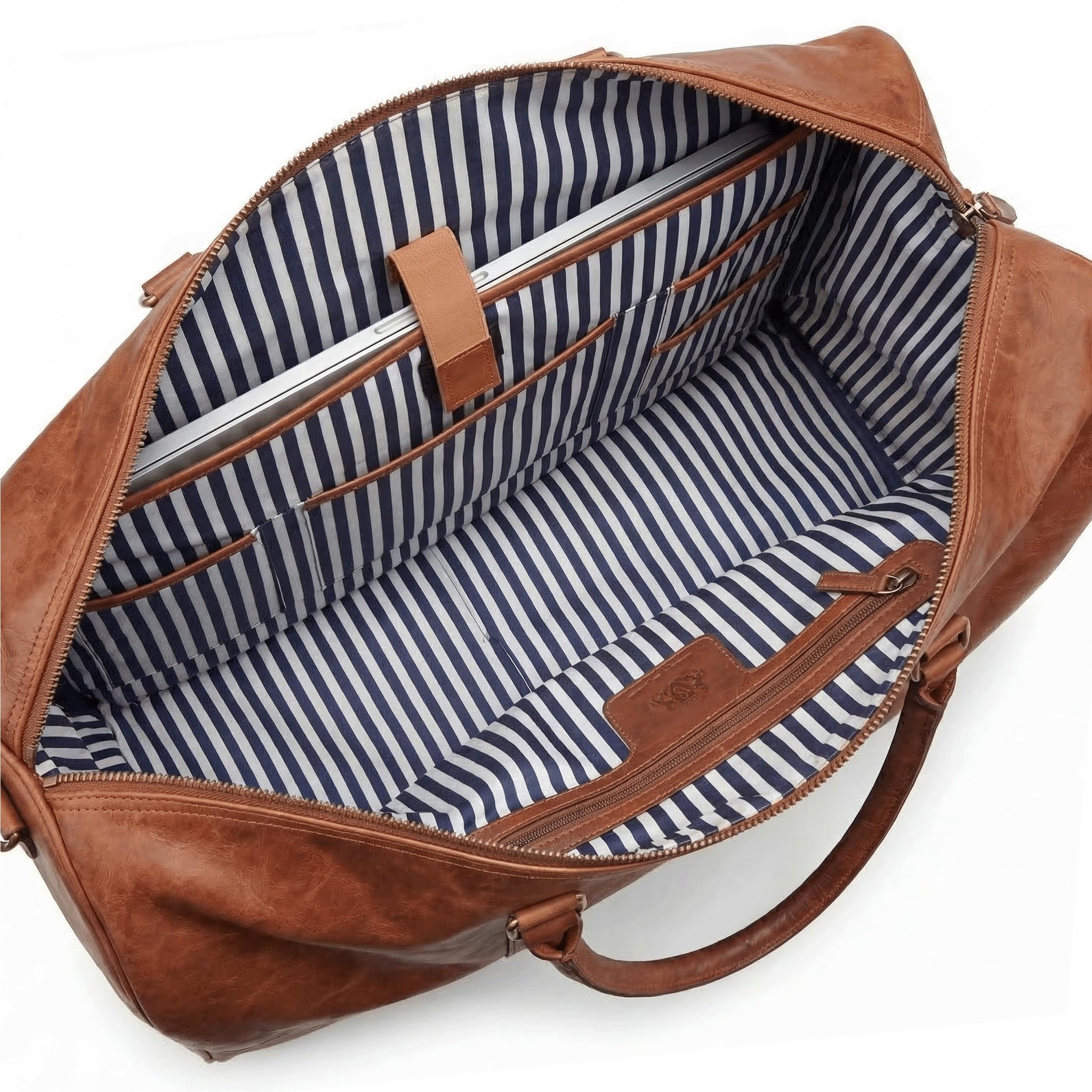 SID & VAIN Grand sac de voyage en cuir véritable - Grand sac de sport SKYLER - Bagage à main Weekender avec bandoulière - Sac en cuir pour homme et femme - Marron - Fait main, marron avec compartiment