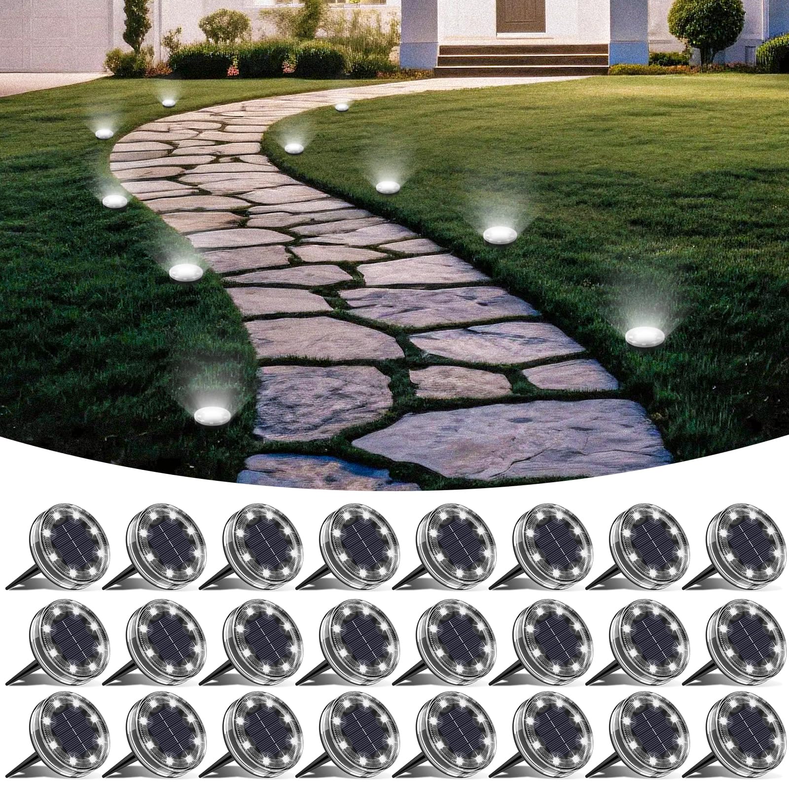 LOTMOS 6 Paquetes Luces Solares LED Exterior Jardin Suelo, 8 LED Impermeable Luz Solar Exterior Jardín, Lamparas Solares Suelo Camino, Terraza, Patio, Césped, Blanco Cálido — view 19