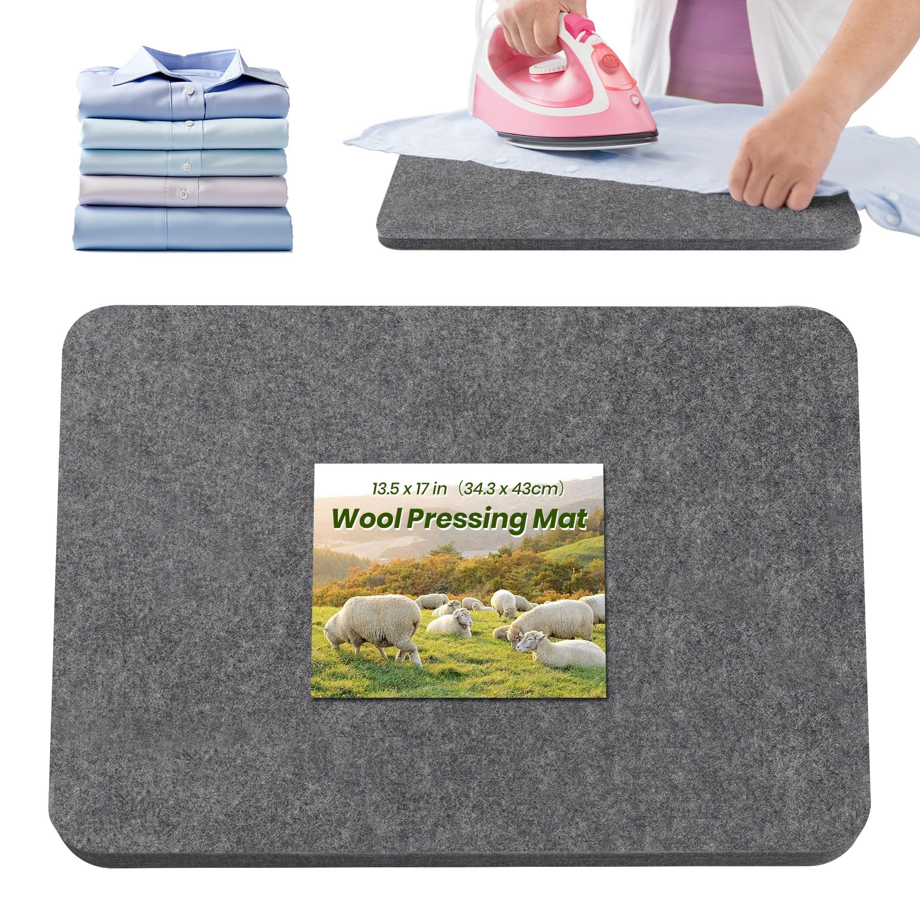 BREENHILL Wool Pressing Mat 13.5"x 17" Ironing Mat for Quilting（Dark Gray）