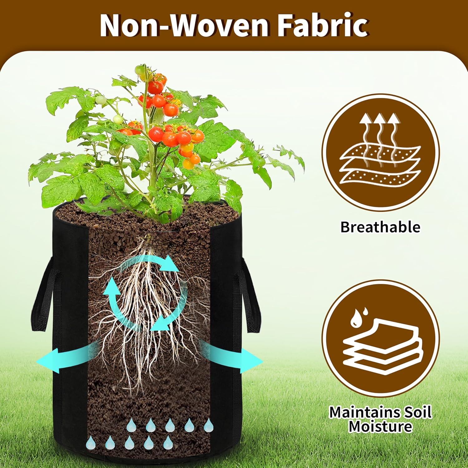 10 Gallon Potato Grow Bags 4-Pack with Viewing Window & Harvest Flap, Heavy Duty Non-Woven Fabric Potato Grow Bags with Reinforced Handles for Vegetables, Tomatoes, Carrots, Onions