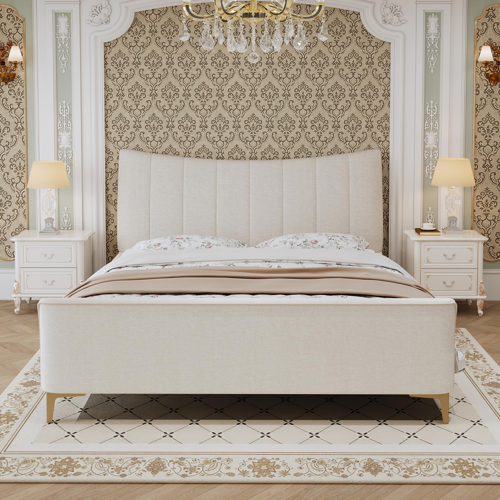 Photo 1 of [HEADBOARD AND WOOD RAILING] FAVSH Queen Size Platform Bed Frame, Beige