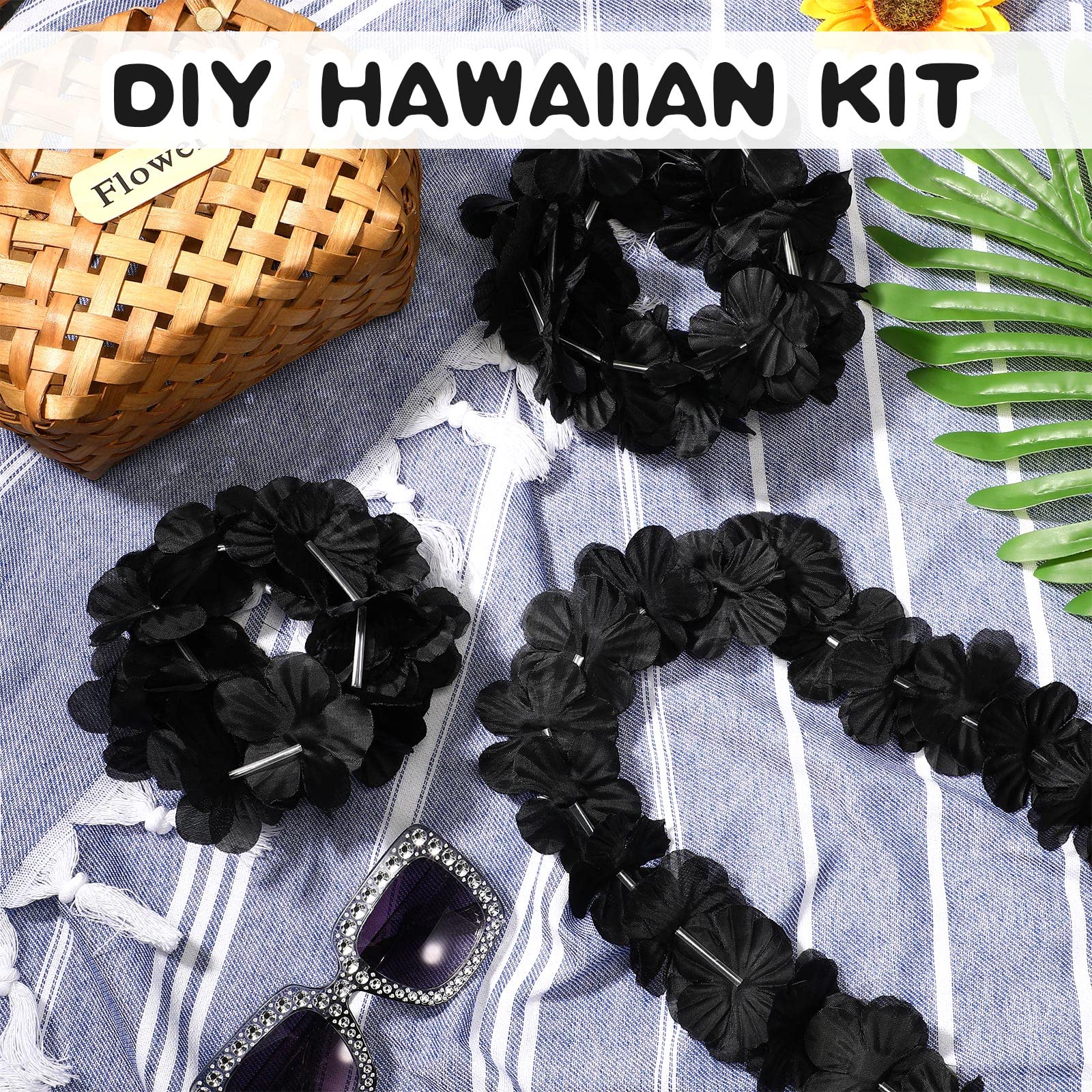 24 Counts Hawaiian Leis Necklace Tropical Flower Lei Floral Luau Party Decorations Hawaiian Flower Necklace Luau Necklaces Hula Dance Garland Headbands for Beach Birthday Wedding Party
