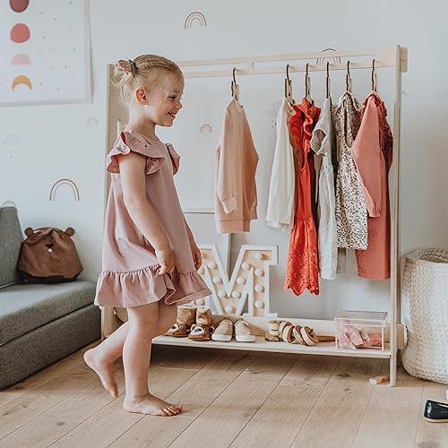 Miniatura 22 de Sweet Home from wood Armario infantil – Perchero de madera con riel colgante y estante de exhibición para niños – Muebles de tocador DIY (negro)