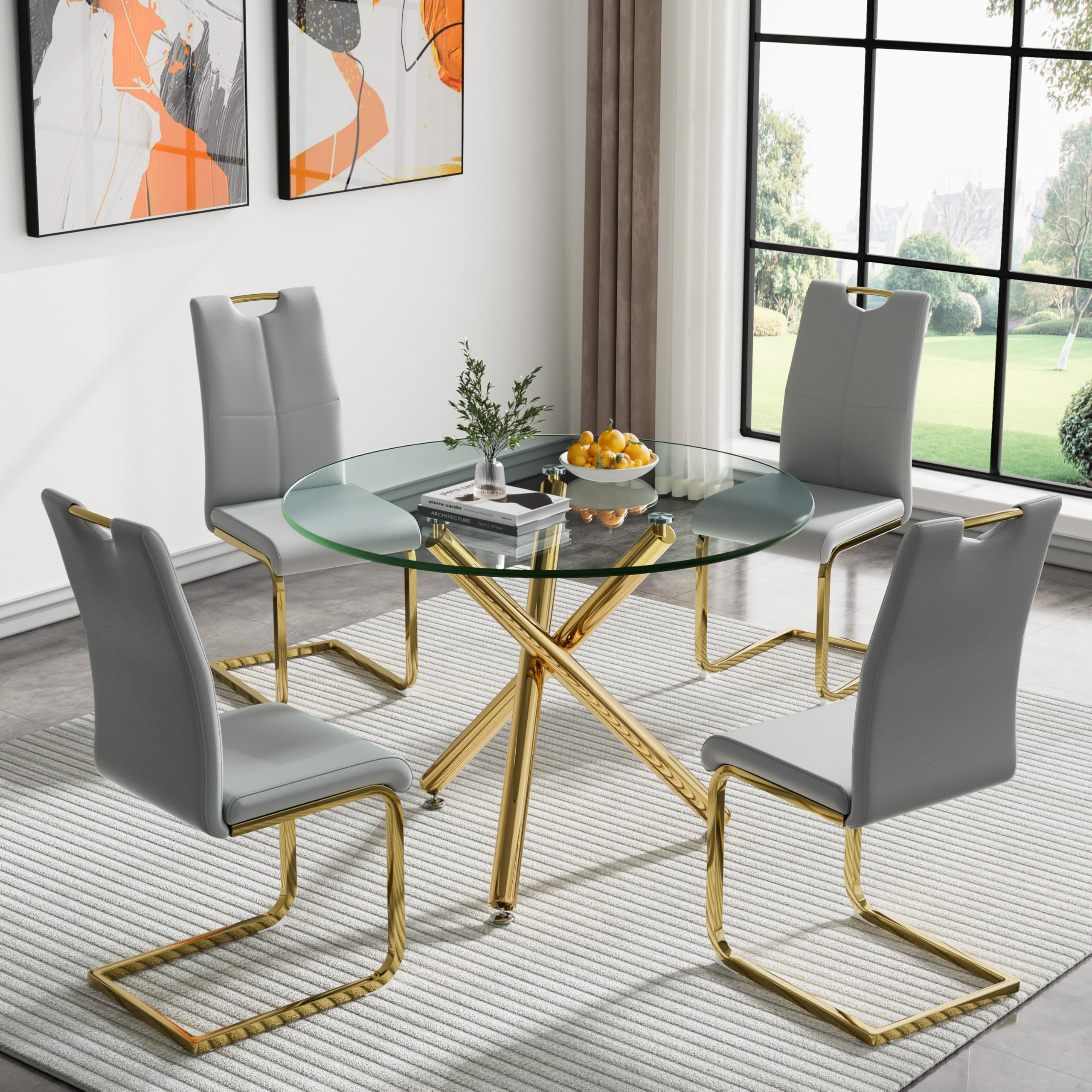 Round Glass Dining Room Clear And Gold Dining Chairs Round Kitchen