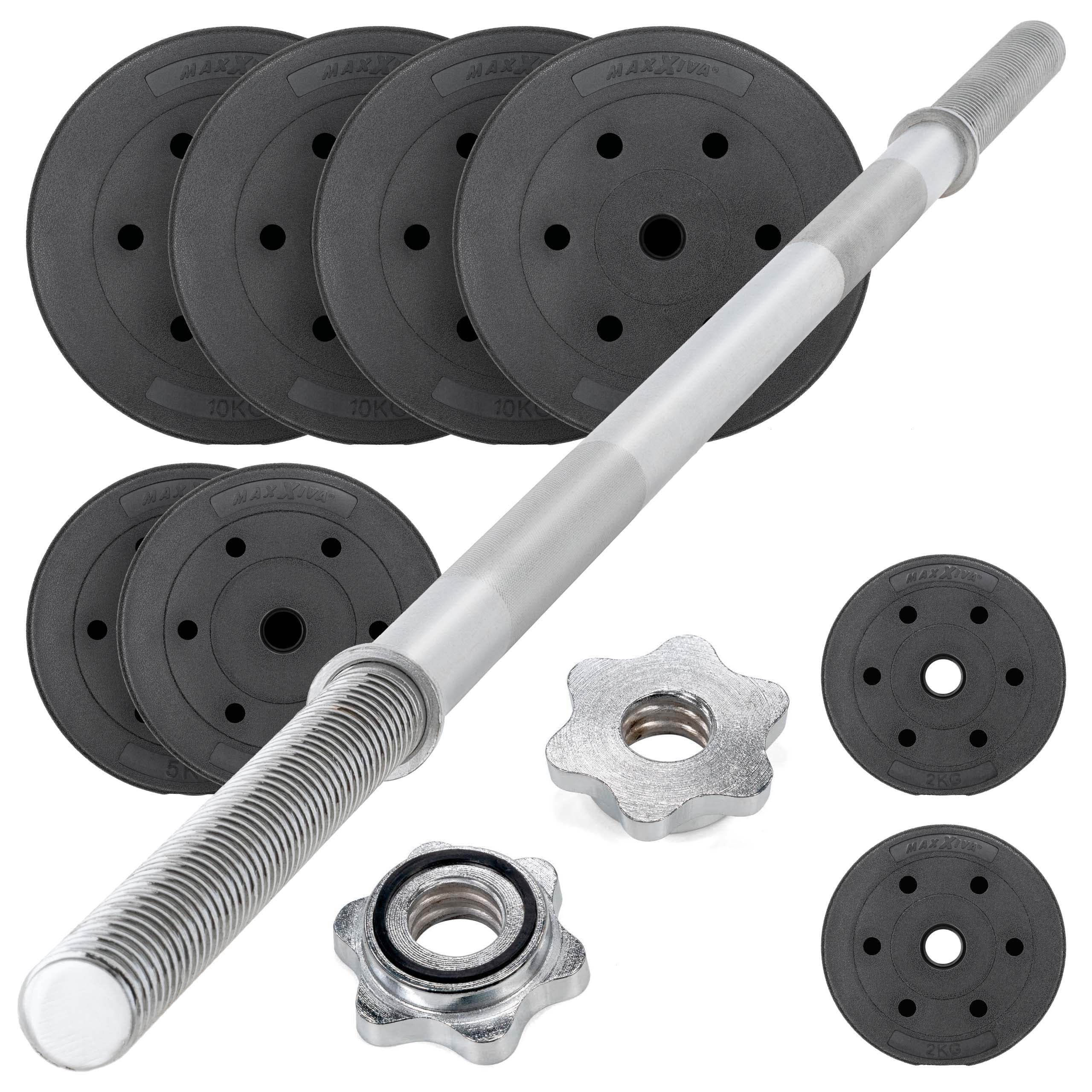 Langhantel-Set Kurzhantel-Set Zement 8 Gewichte 4x10kg 2x5kg 2x2 kg 60,5kg Sternverschluss (60.5)