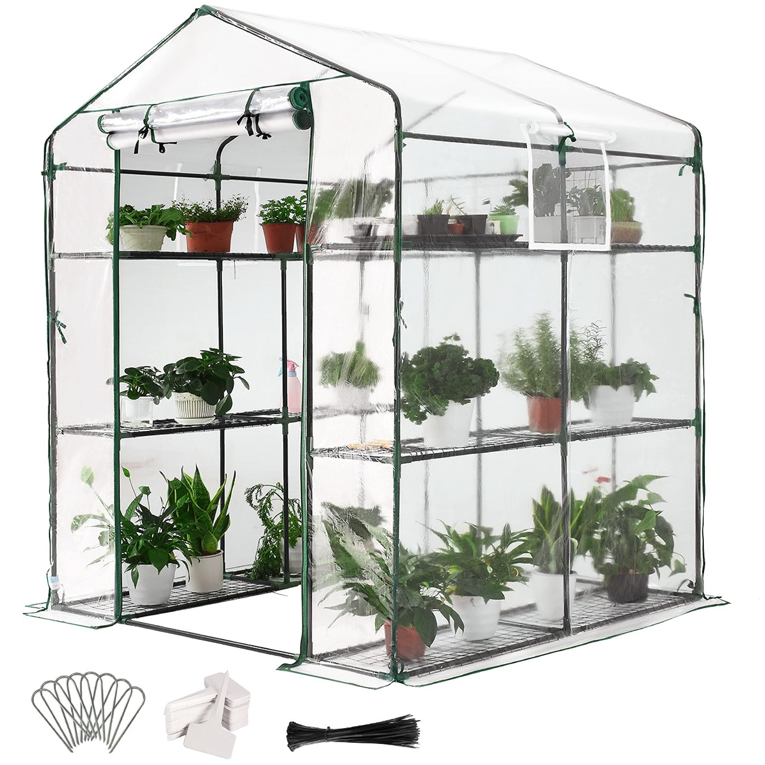 Outsunny 8' X 6' X 7' Walk-in Greenhouse - 18 Shelf Plant Greenhouse With Mesh Door, Windows & Trellis, UV Protective Cover For Vegetables & Flowers
