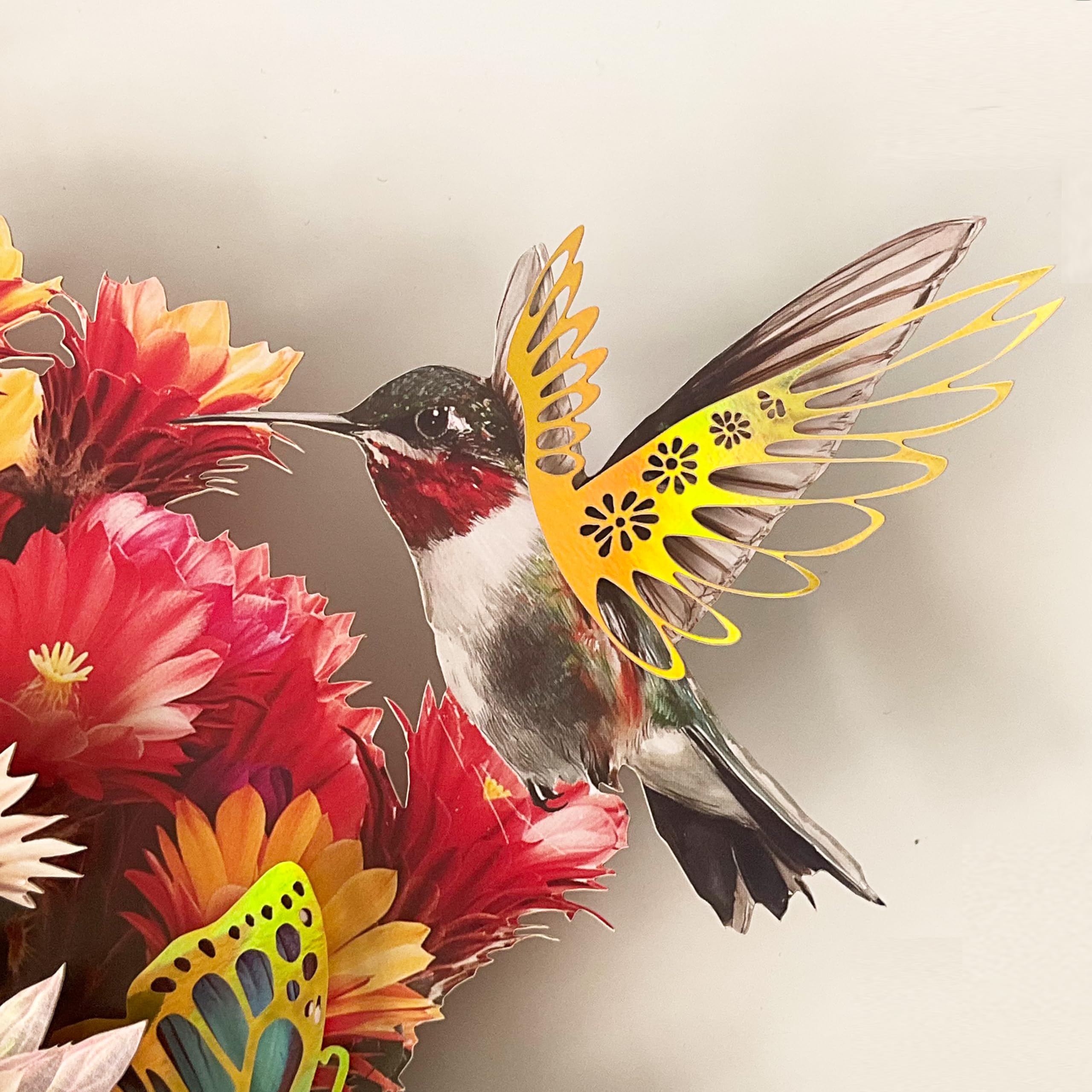 Pop-Up-Blumenkarten, Gerbera, Kolibri mit Laser, Vogel, Schmetterling und Umschlägen, Pop-Up-Gruß, 30,5 cm, blanko, 3D-Notizkarte, Geschenke, Geburtstag, Dankeskarten, 2 Stück