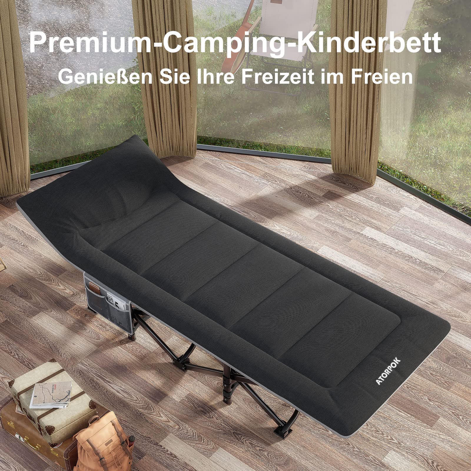 ATORPOK SHOP Campingbett feldbett klappbar, Extra Breit Faltbar Klappbett Feldbett Campingbett für Outdoor Garten Innen