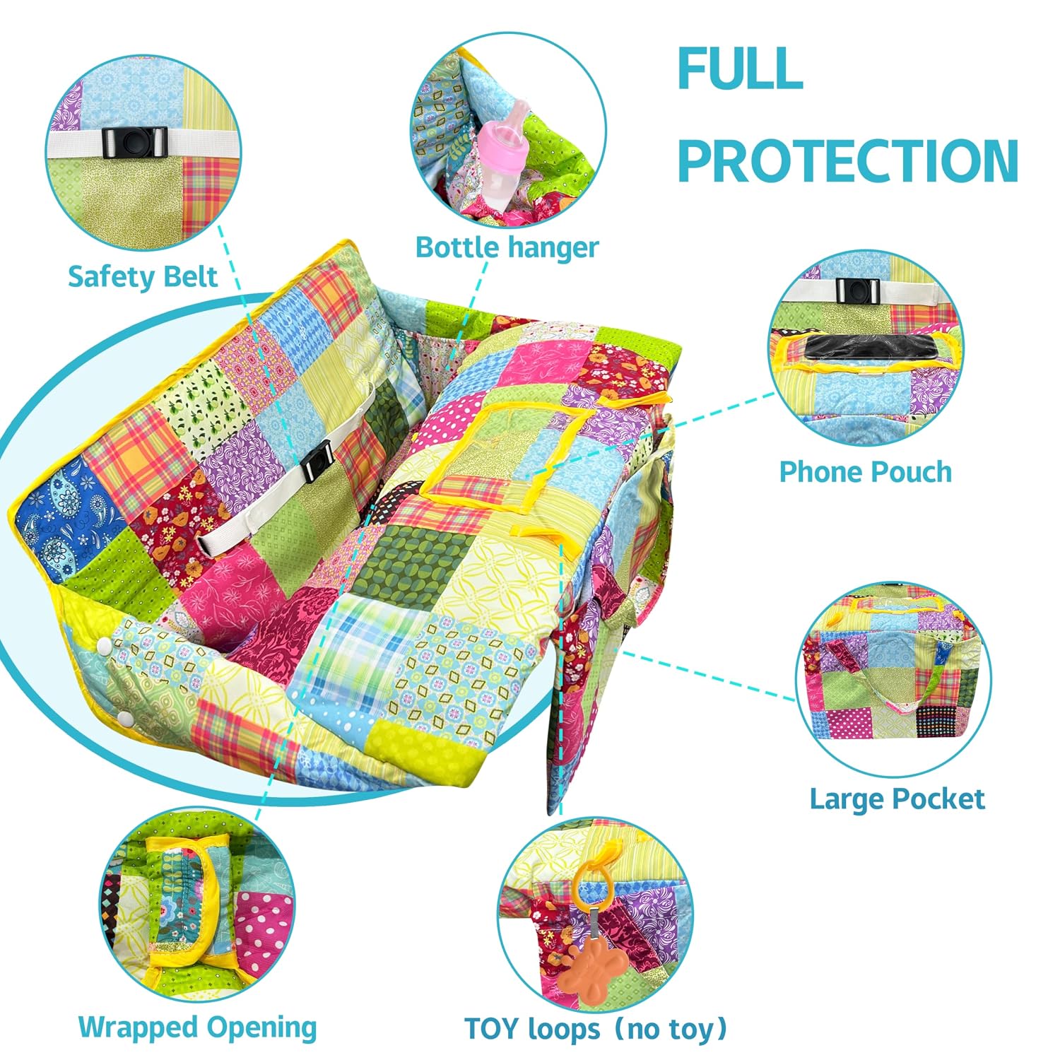 Shopping Cart Cover for Baby,2-in-1 Baby Cart Covers with Portable Cloth Bag Cart Seat Pad for Babies Grocery Cushion Cover Restaurant,Suitable for All Supermarkets and Restaurants