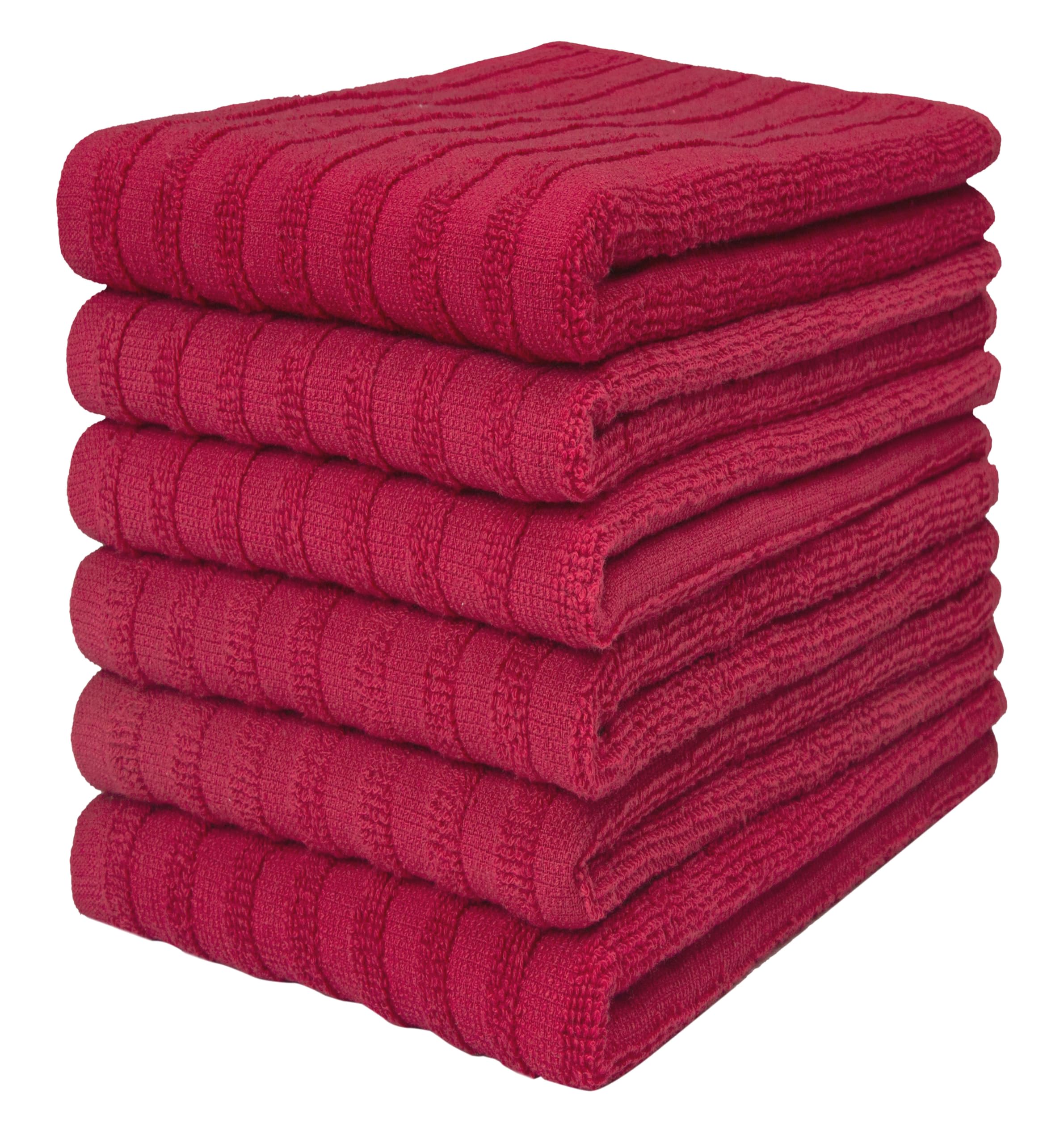 Premium Kitchen Towels (20”x 28”, 6 Pack) | Large Solid Cotton Hand Towels | 400 GSM | Highly Absorbent Dish Cloths with Hanging Loop | Red