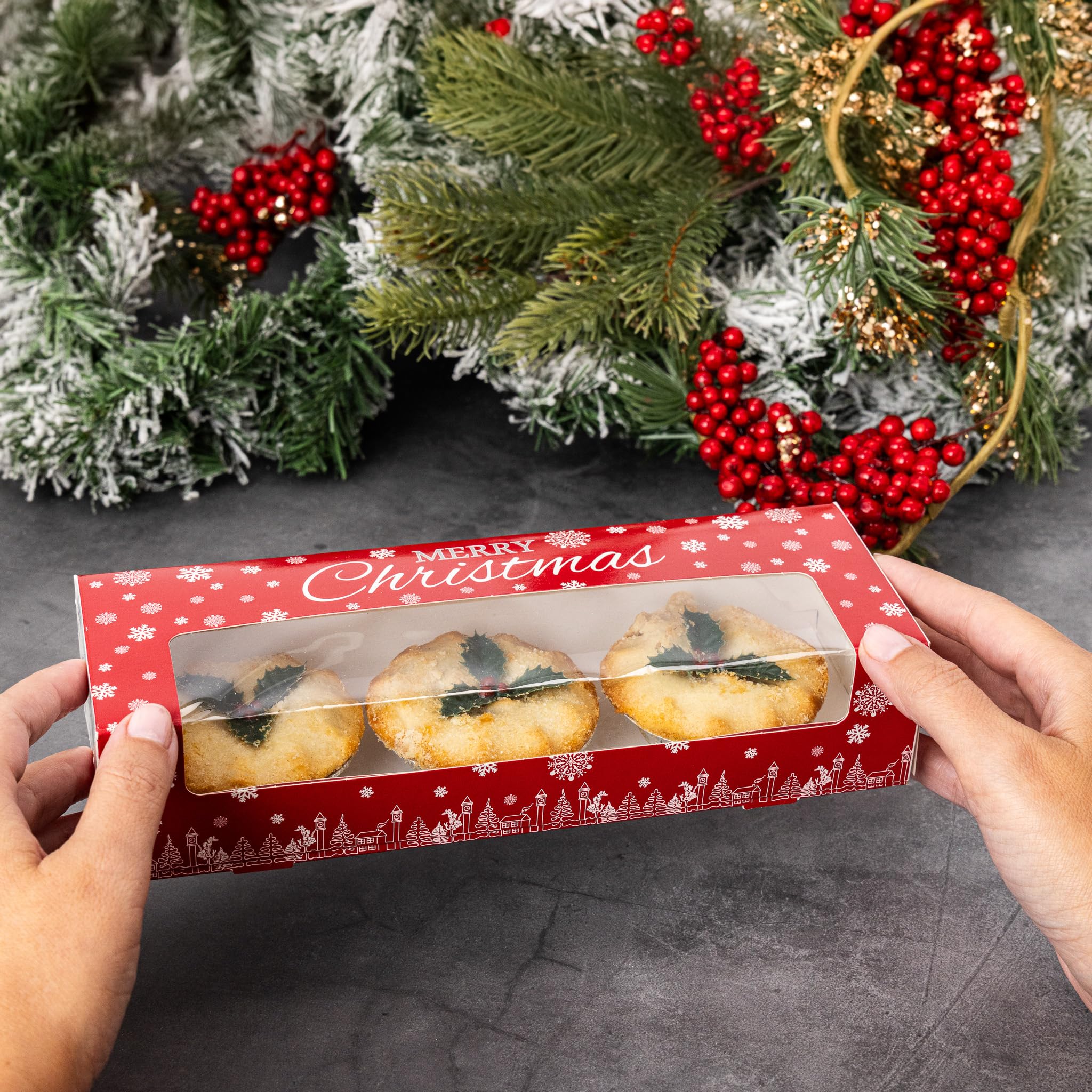 12 cajas para tartas picadas de Navidad con capacidad para 3 o 6 pasteles (paquete de 25)