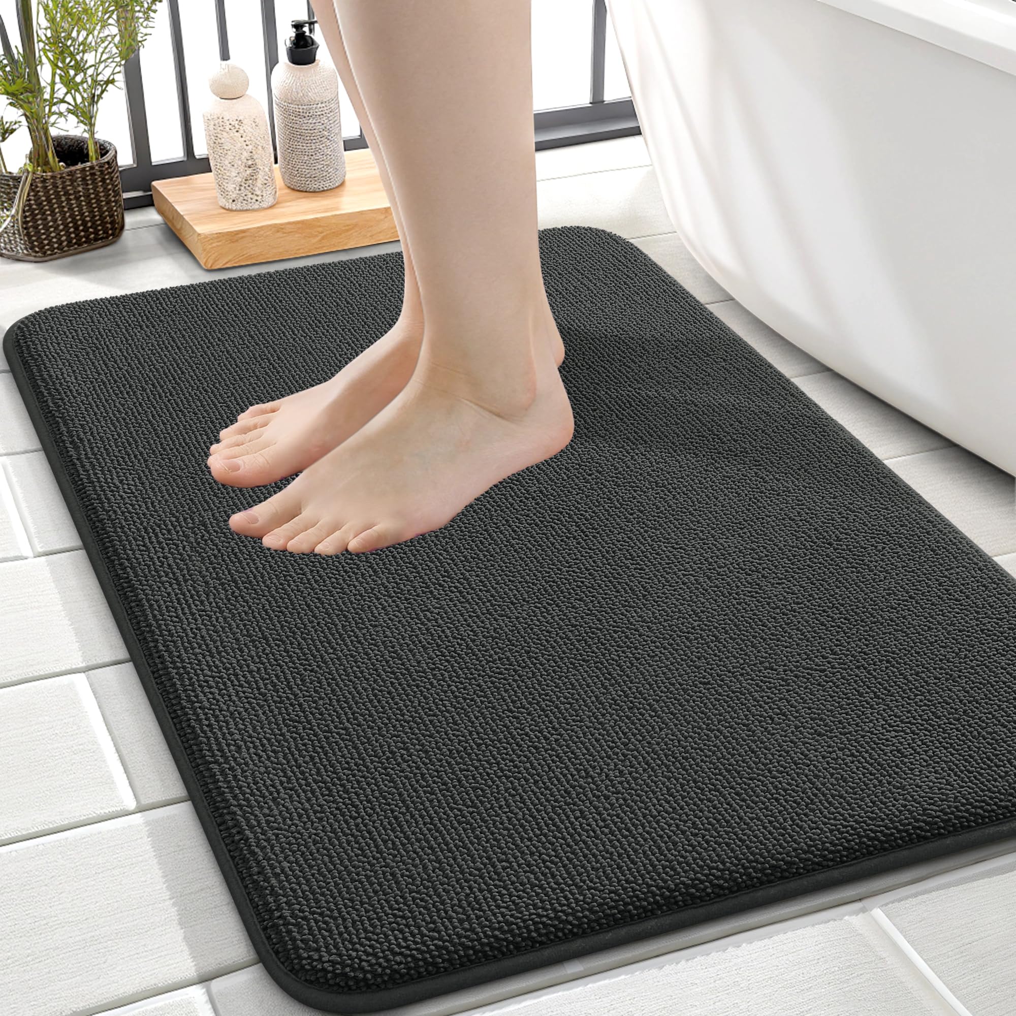 OLANLY Memory Foam Small Bathroom Rugs 24x16, Absorbent Bath Mat, Dark Grey