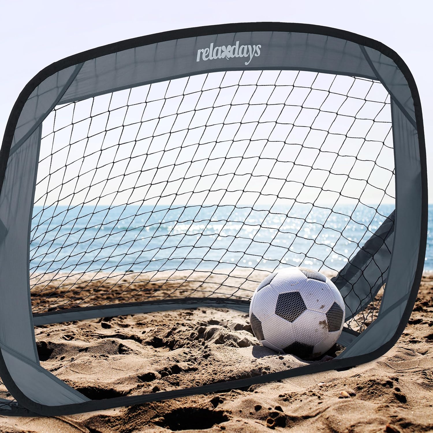 Relaxdays Pop Up Goals Set of 2 Foldable Football Goals for The Garden, Children's Goals with Bag, H x W x D: 78 x 121 x 80 cm, Grey