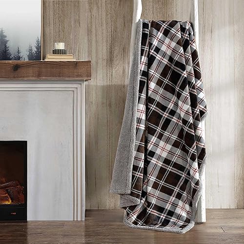Vista 40 de Eddie Bauer Manta reversible de vellón sherpa, ropa de cama y decoración del hogar, para todas las estaciones, (Bunkhouse Plaid Beige), beige
