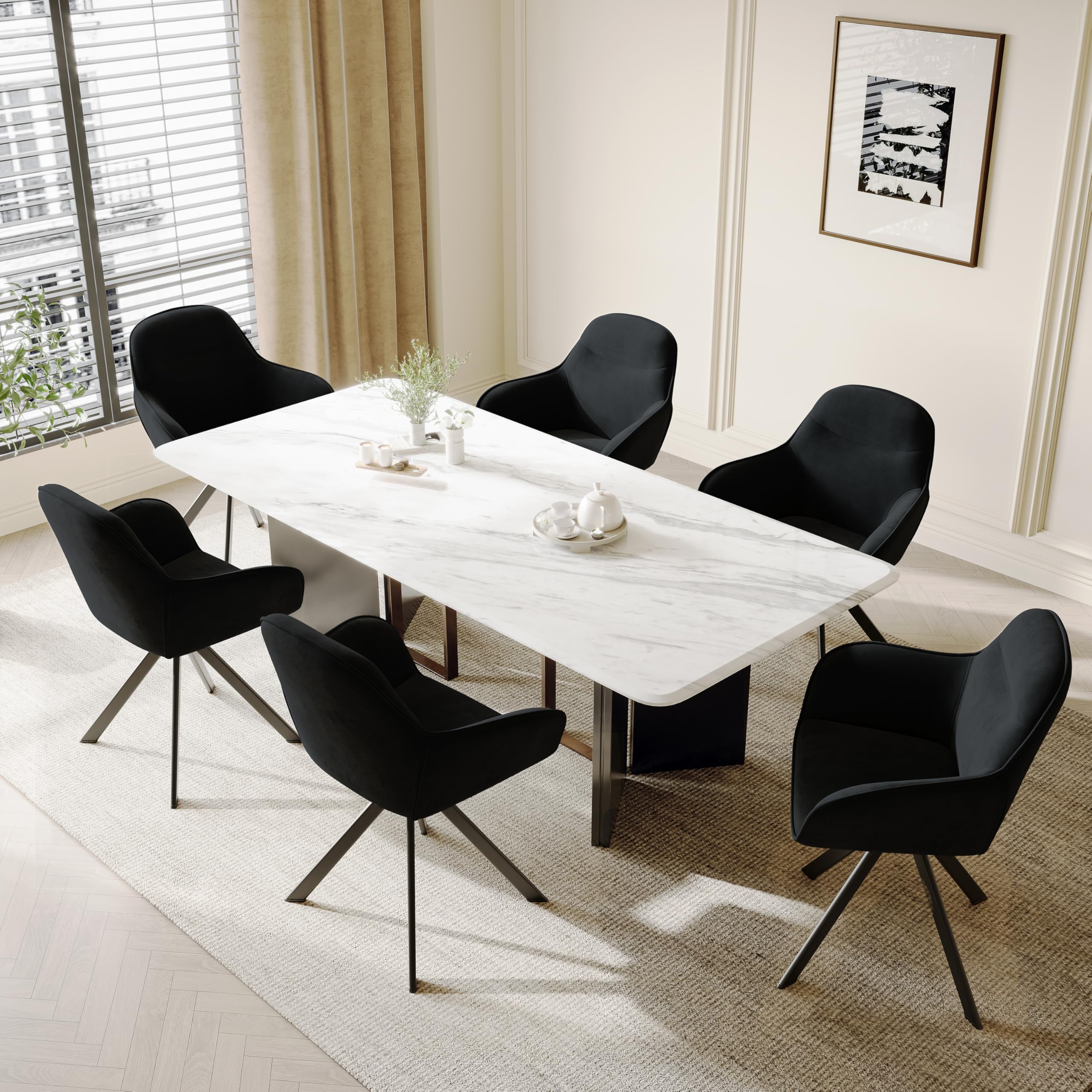 Chaises Pivotantes Velours Lot De 2 - Blanc Crème - Accoudoirs, Rotation 360°, Pieds Métal - Pour Salle à Manger, Salon