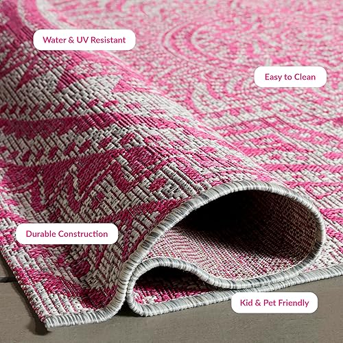 Miniatura 2 de SAFAVIEH Alfombra Lavable para Exteriores Colección Courtyard - 4 x 4 pies Cuadrada, Gris Claro y Rosa Fucsia Púrpura, Sin Desprendimiento y Fácil