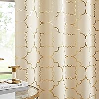 Vista 14 de Paneles de cortina opaca negra para dormitorio de 84" con diseño de ramas doradas metalizadas, estampado marroquí, cortinas eficientes