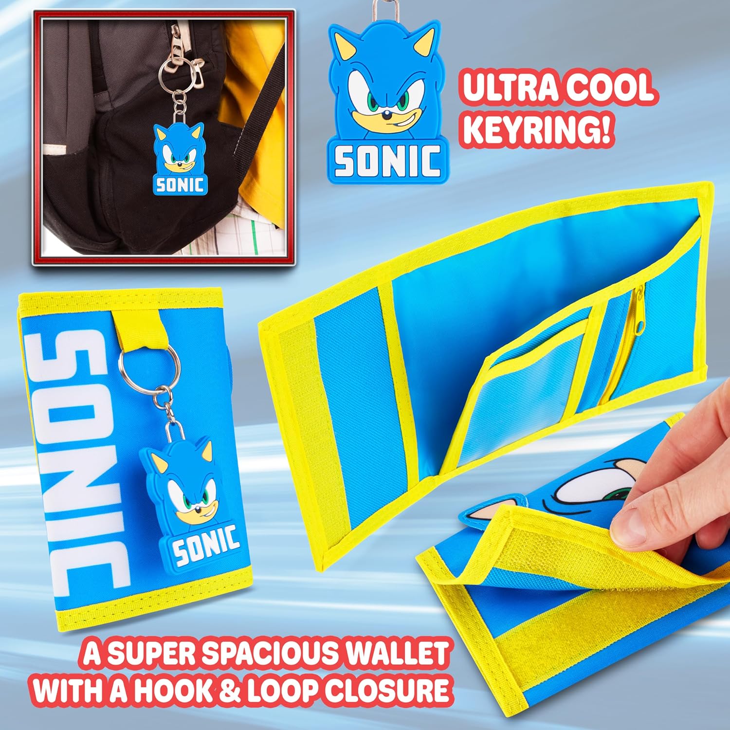 Get Trend Sonic the Hedgehog Boys Wallet with Keychain for Kids Teens Trifold Card Holder Small Wallet Coin Purse Key Ring Cool Gaming Gifts for Boys