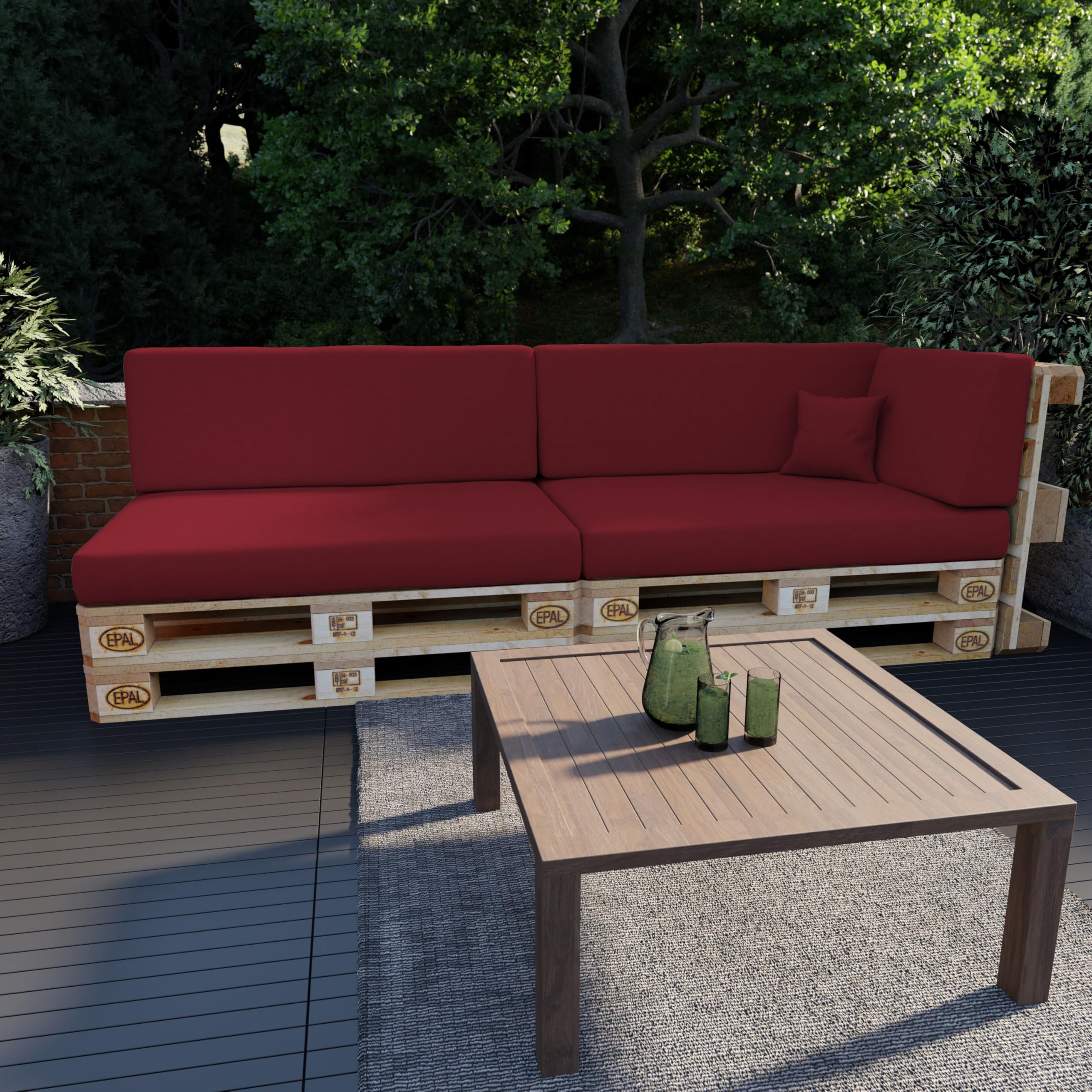 POKAR Euro Pallet Seating Set of 2: 1x seat cushion 120x80cm + 1x back cushion 120x40cm, cold foam, removable covers, Home Garden Furniture DIY, indoor outdoor pillow, without pallets, Beige — view 88