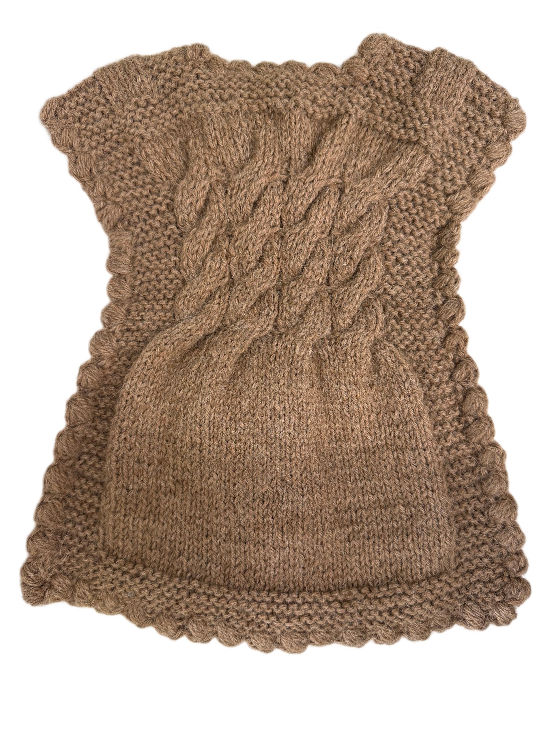 Hand Knitted Buttoned Vest for Babies 6-12 Months of Soft Yarn 100% Pure Alpaca Light Brown