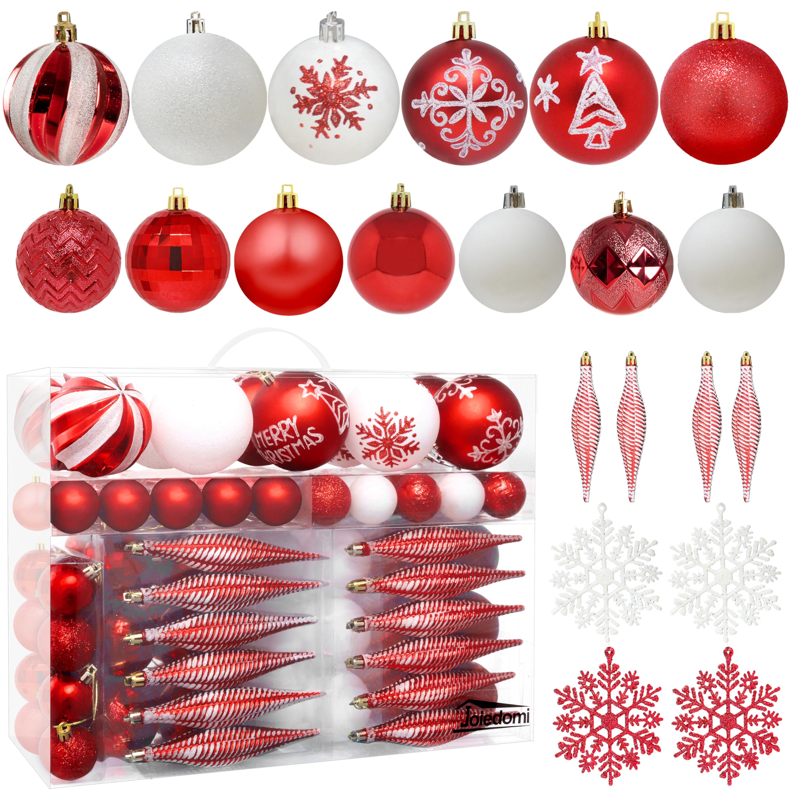 Joiedomi 133 Pcs Christmas Ornaments, Assorted Shatterproof Christmas Ornaments for Holidays, Indoor/Outdoor Party Decoration, Tree Ornaments, and Events (Red&White)