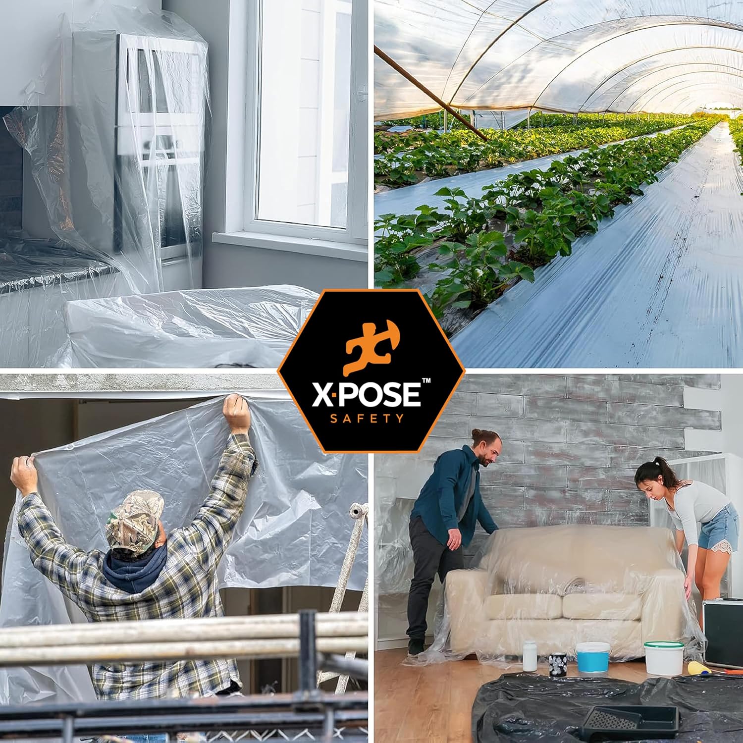 Xpose Safety Clear Plastic Sheeting – 10' x 100' Roll – Heavy Duty 3.4 Mil Poly Sheet – Waterproof, Dustproof, Vapor Barrier – for Construction, Painting, Industrial Use