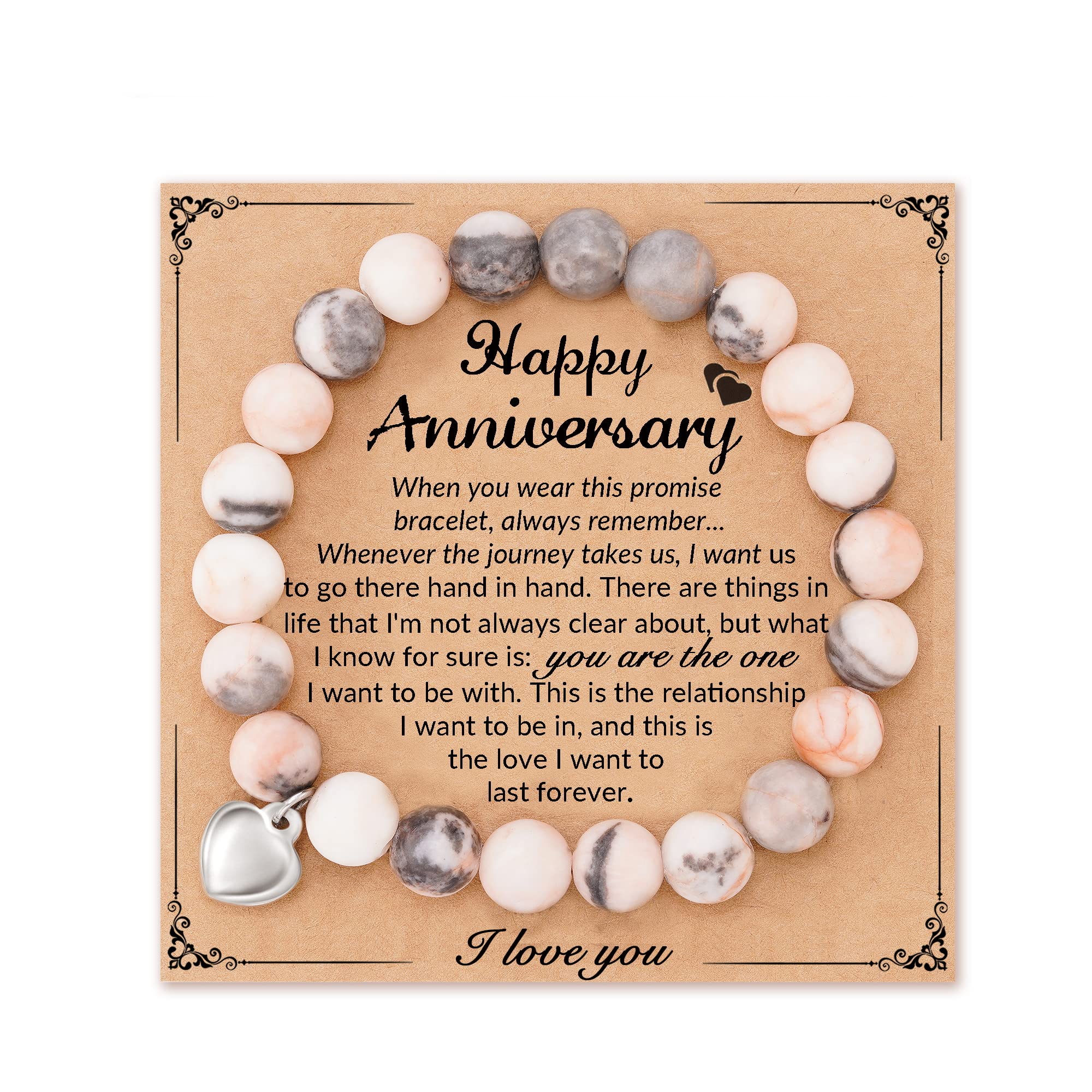 HGDEER Gifts for Wife, Natural Stone Heart Bracelets Christmas Birthday Gifts for Wife from Husband