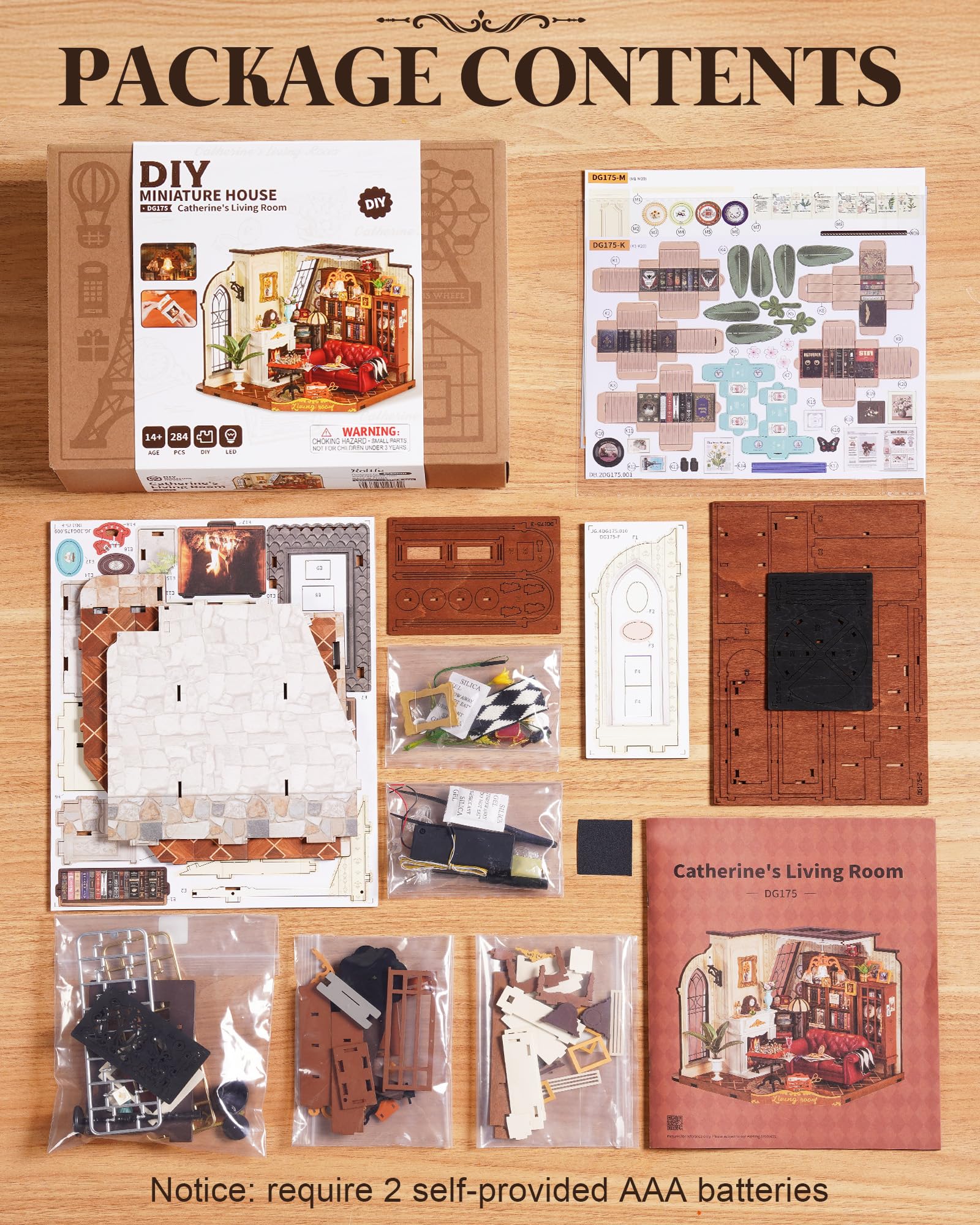 ROBOTIME Kit Casa delle Bambole in Miniatura Catherine’s Living Room, Kit Modello in Legno con Luci LED, Miniature da Costruire per Adulti, Regalo Creativo Vintage per Donne e Ragazze