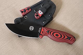 Bushcraft Survival Knife | Full Tang Fixed Blade Outdoor Camping Hunting Knife In Sheath Gift For Him | 1095 High Carbon Steel Knife Fire Starter Scraper & Paracord (Red)
