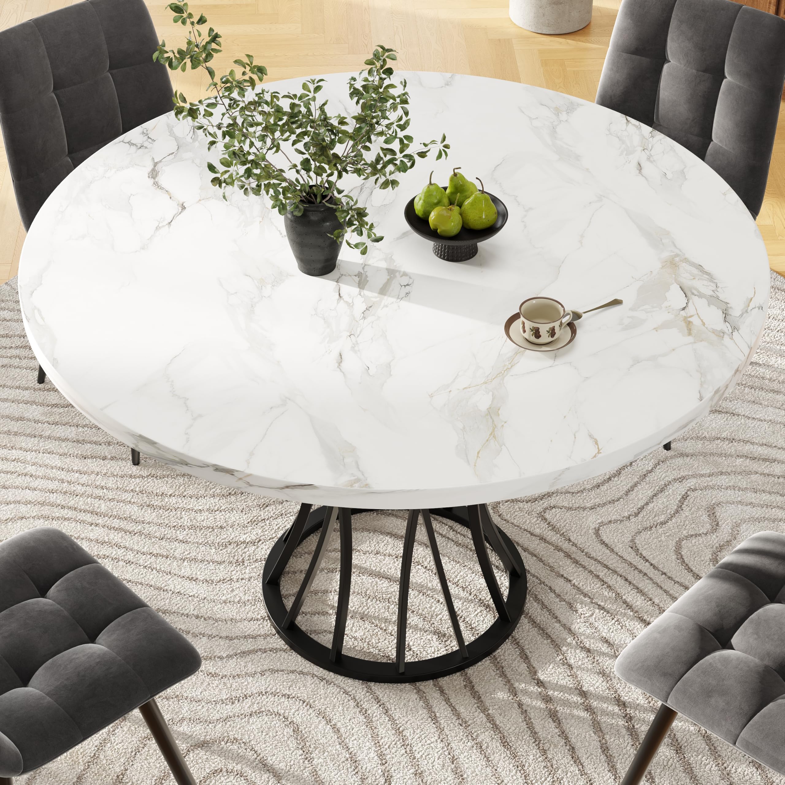 Okrągły stół do jadalni 80 x 80 x 76 cm nowoczesny stół kuchenny dla 4-6 osób regulowane metalowe nogi płyta MDF stylowe czarne wykończenie idealny do jadalni lub salonu