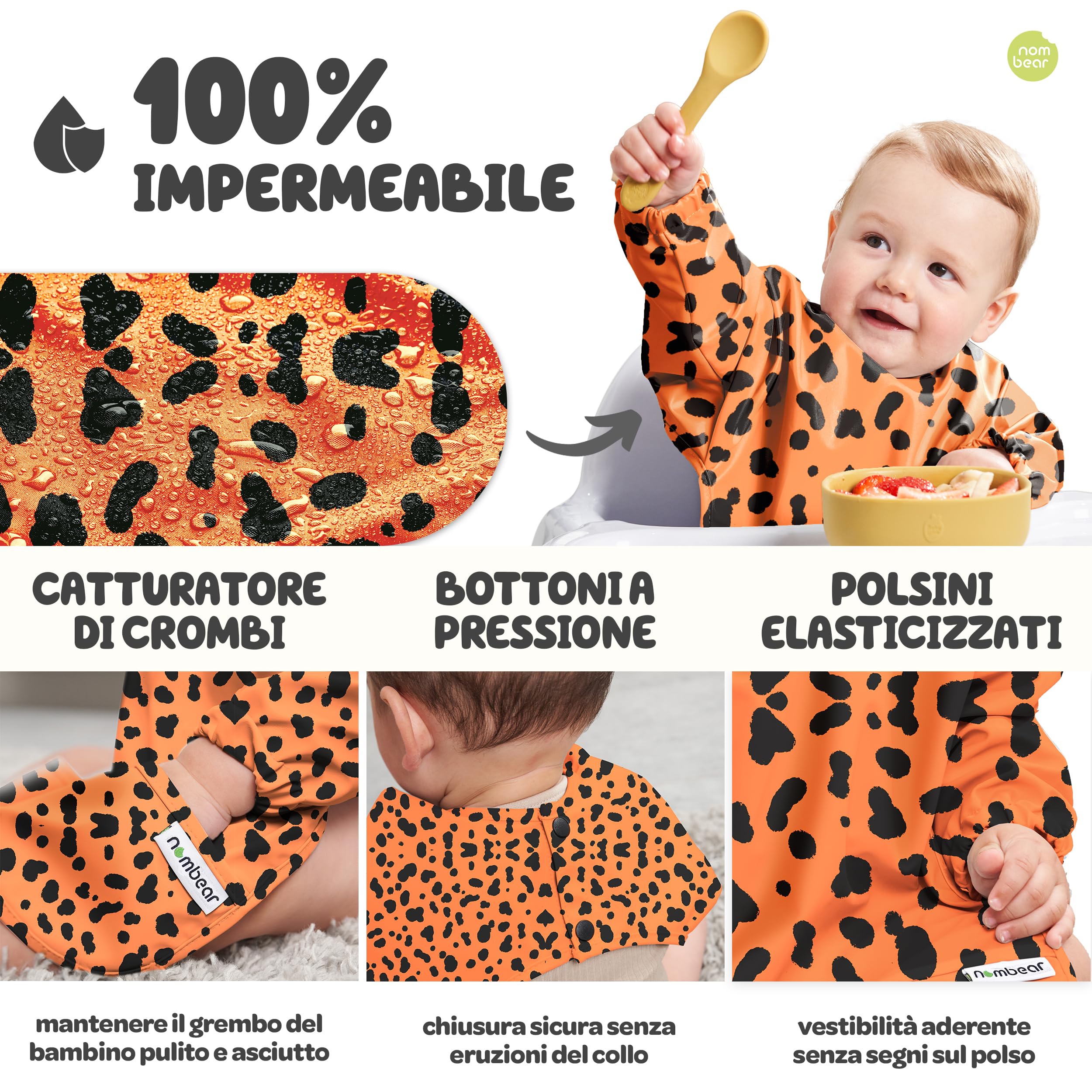 Nombear ® Bavaglini Impermeabili con Maniche 6 Mesi o Più - Bavaglini Pappa Svezzamento, Bavaglino con Maniche Lunghe, Bavaglini Impermeabili con Tasca, Bavaglio con Maniche per Bimbo